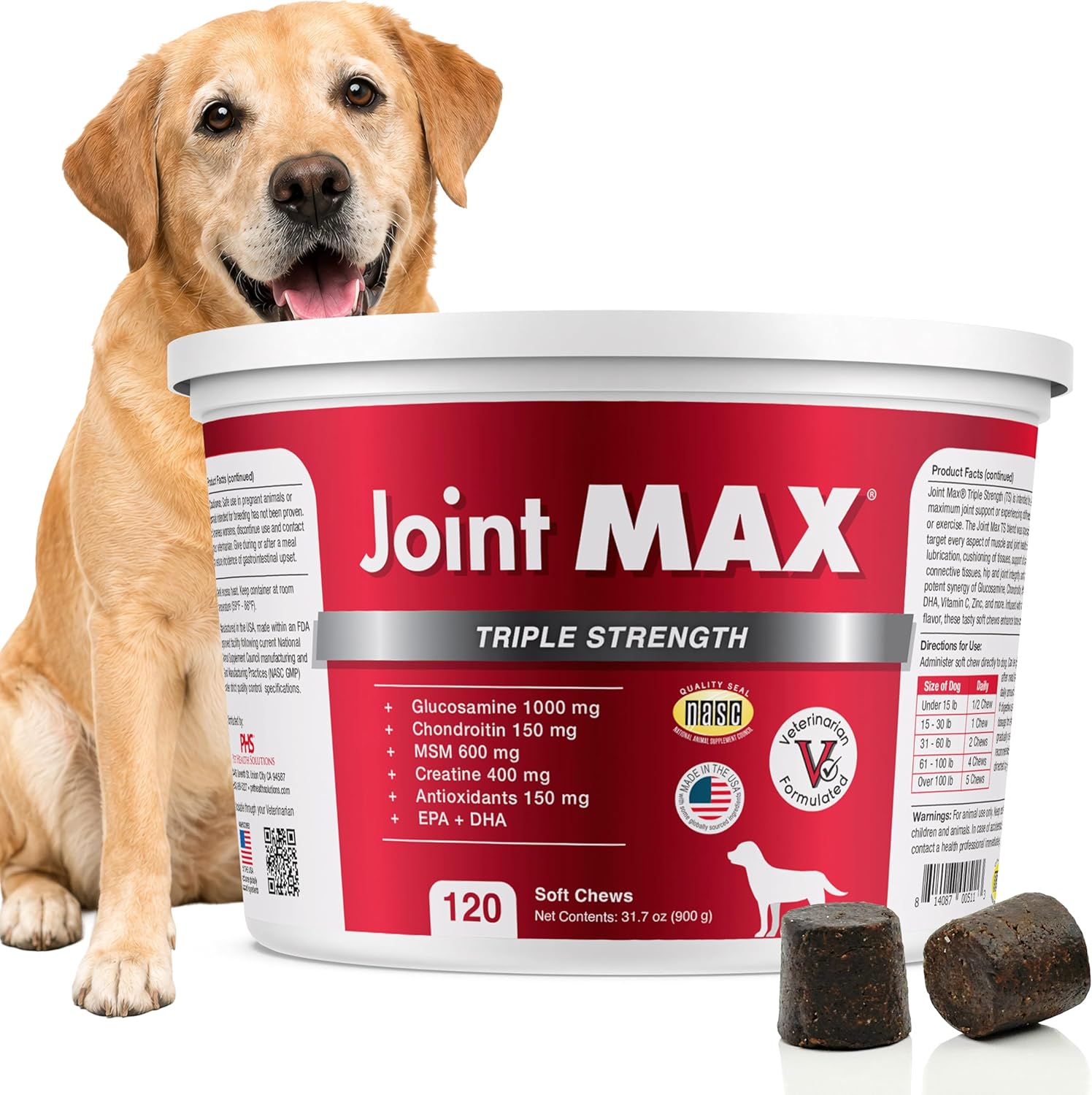 TS Joint Supplement Vet Formulated Pain & Inflammation Relief Treats Hip Dysplasia & Arthritis.Glucosamine, Chondroitin, Turmeric, MSM, HA, Creatine, Omega 3 EPA+DHA. All Dogs 240 Soft Chews
