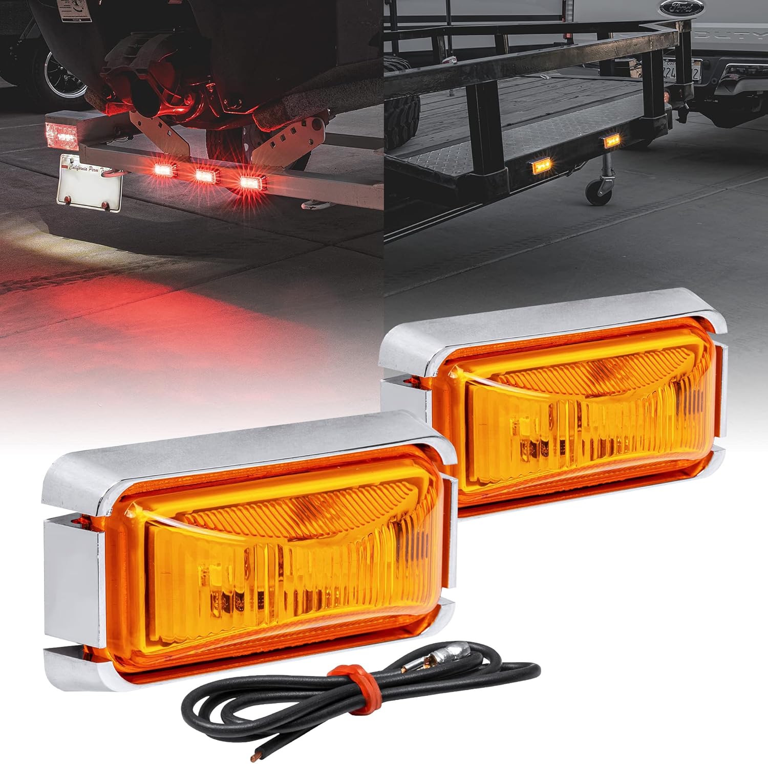 TRUE MODS 2pc 2.5" Amber Rectangle LED Trailer Marker Lights for Truck RV