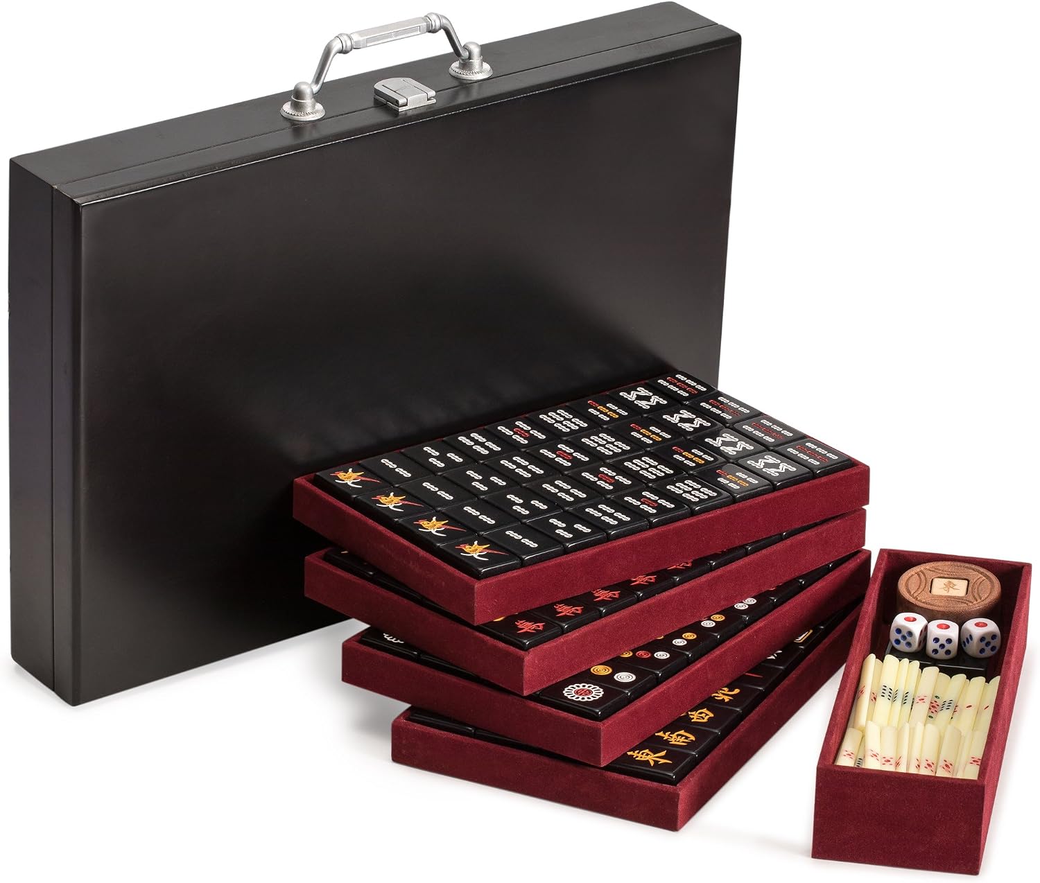 Yellow Mountain Imports Classic Chinese Mahjong Game Set, Emerald with 148 Medium-Size Translucent Green Tiles and Wooden Case