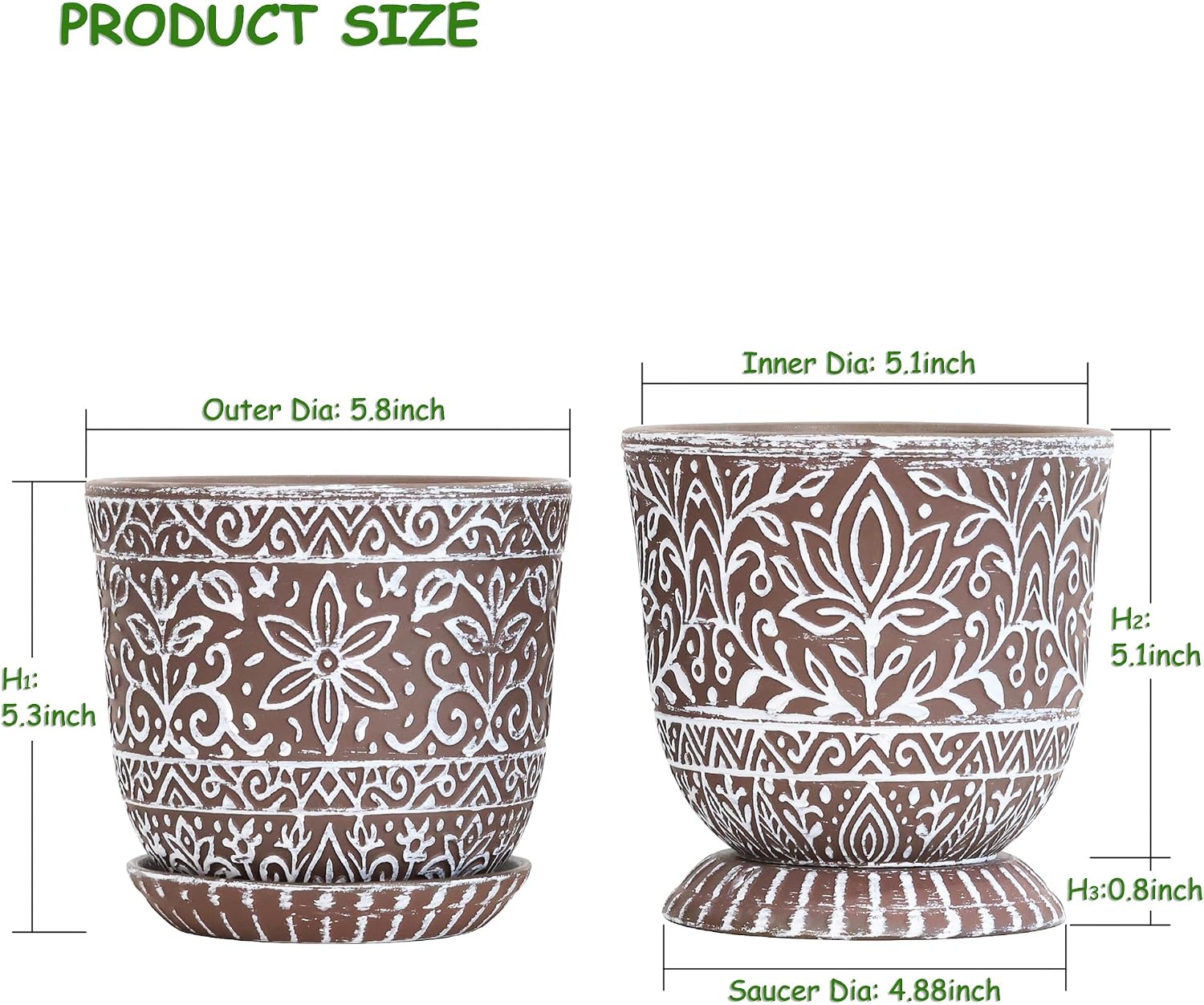 Gepege Ceramic Plant Pots, 6 Inch Indoor Planters with Drainage & Saucers