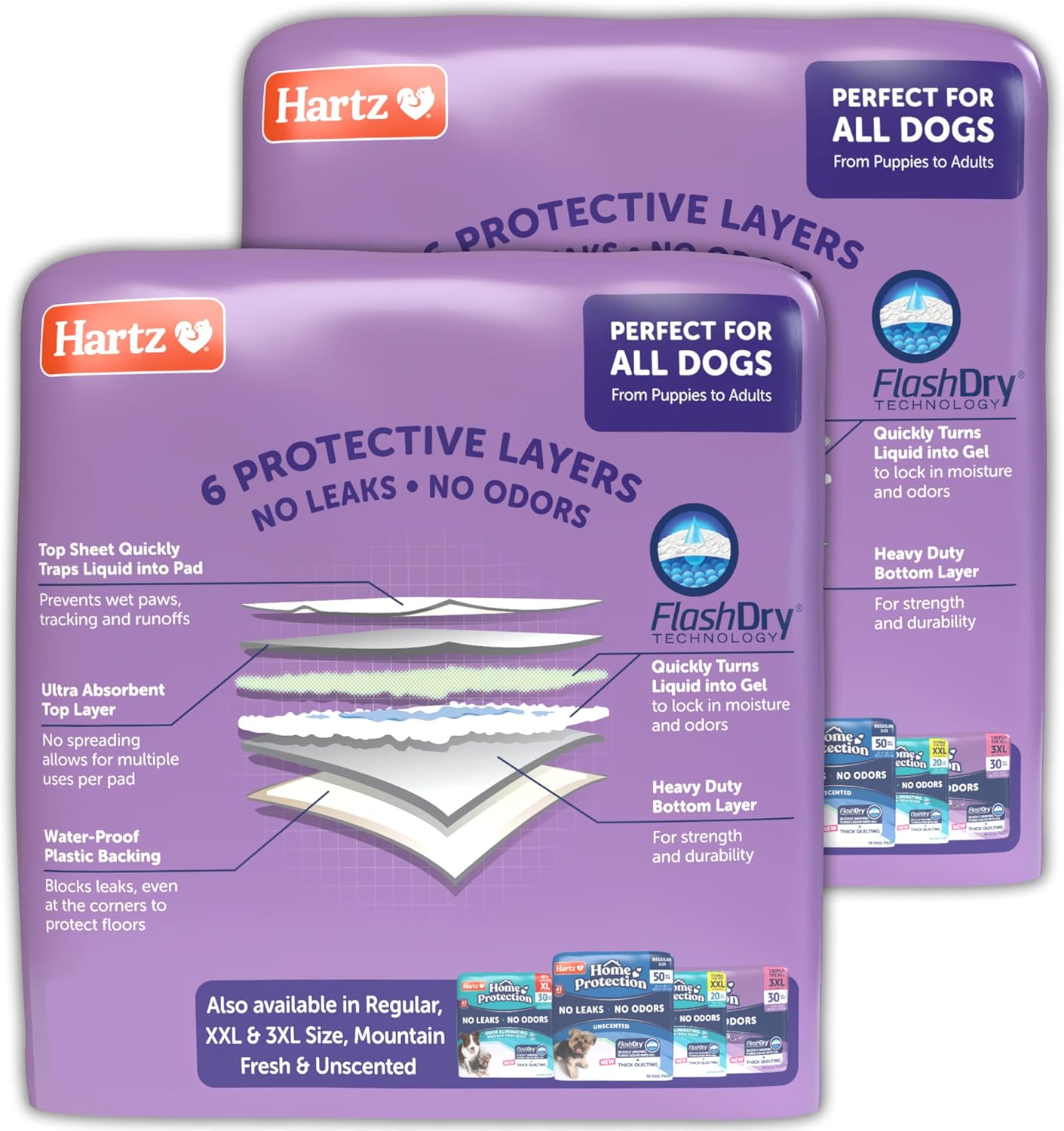 Hartz Home Protection Super Absorbent Odor Eliminating Lavender Scented No Leak Dog Pads,XL 30 count