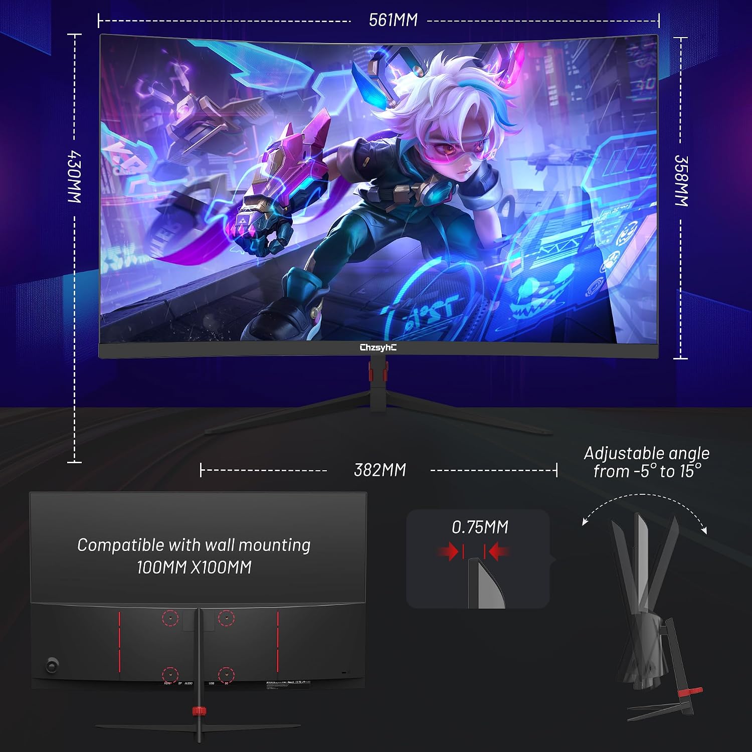 34 Inch Ultrawide Curved Gaming Monitor - WQHD 3440x1440p, 165Hz, 120% sRGB, FreeSync, VESA Mountable (DP&HDMI Cable Incl.) - Immersive PC Monitor for Gamers & Professionals, Black