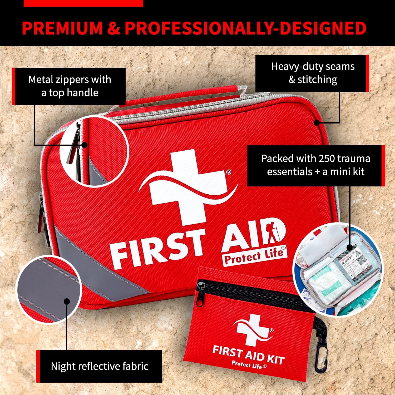 Protect Life Travel First Aid Kit for Car - Small Mini Emergency Kit, 100 Piece Waterproof First Aid Kit for Home, Camping, Boat & Hiking - Includes Emergency Blanket & First Aid Guide