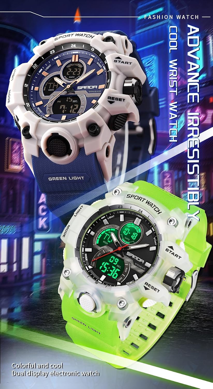 FANMIS Men Sports Outdoor Watch Analog Digital Multifunctional Black Watch | Black Sports Watch Casual Quartz Wristwatch Waterproof Military Wrist Watch Tactics LED Alarm Stopwatch Digital Watch for Men
