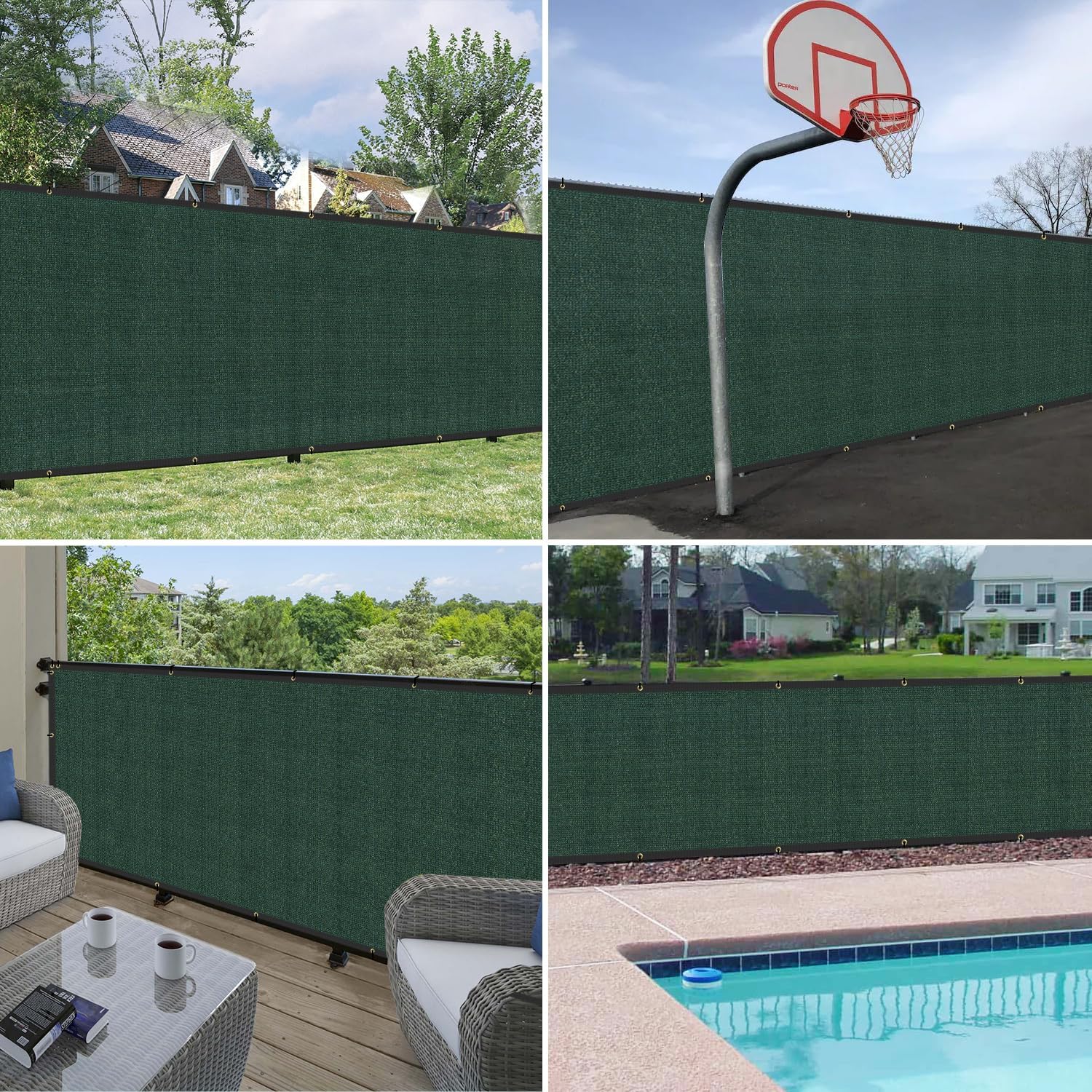 Windscreen4less Privacy Fence Screen 6'x50' Heavy Duty Windscreen Fencing Mesh Fabric Shade Cover for Outdoor Wall Garden Yard Pool Deck, Green