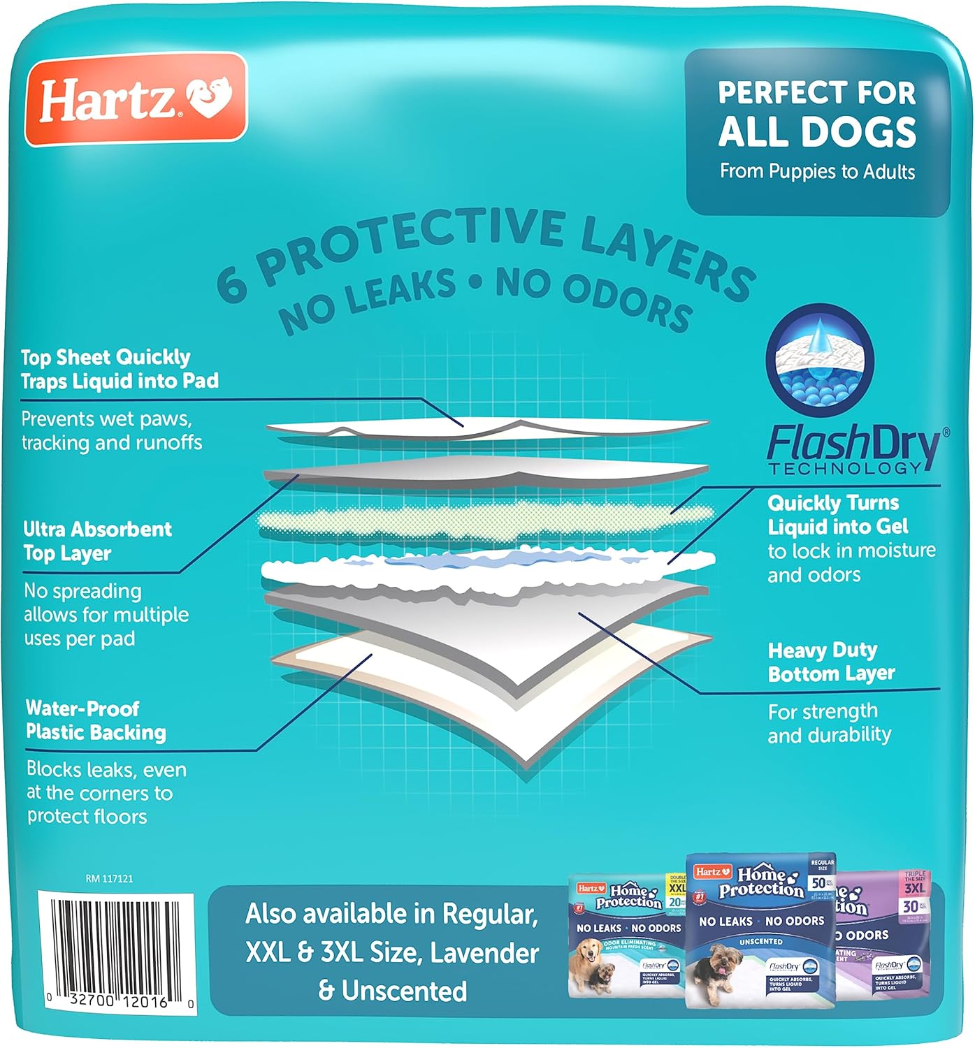 Hartz Home Protection Super Absorbent Odor Eliminating Lavender Scented No Leak Dog Pads,XL 30 count