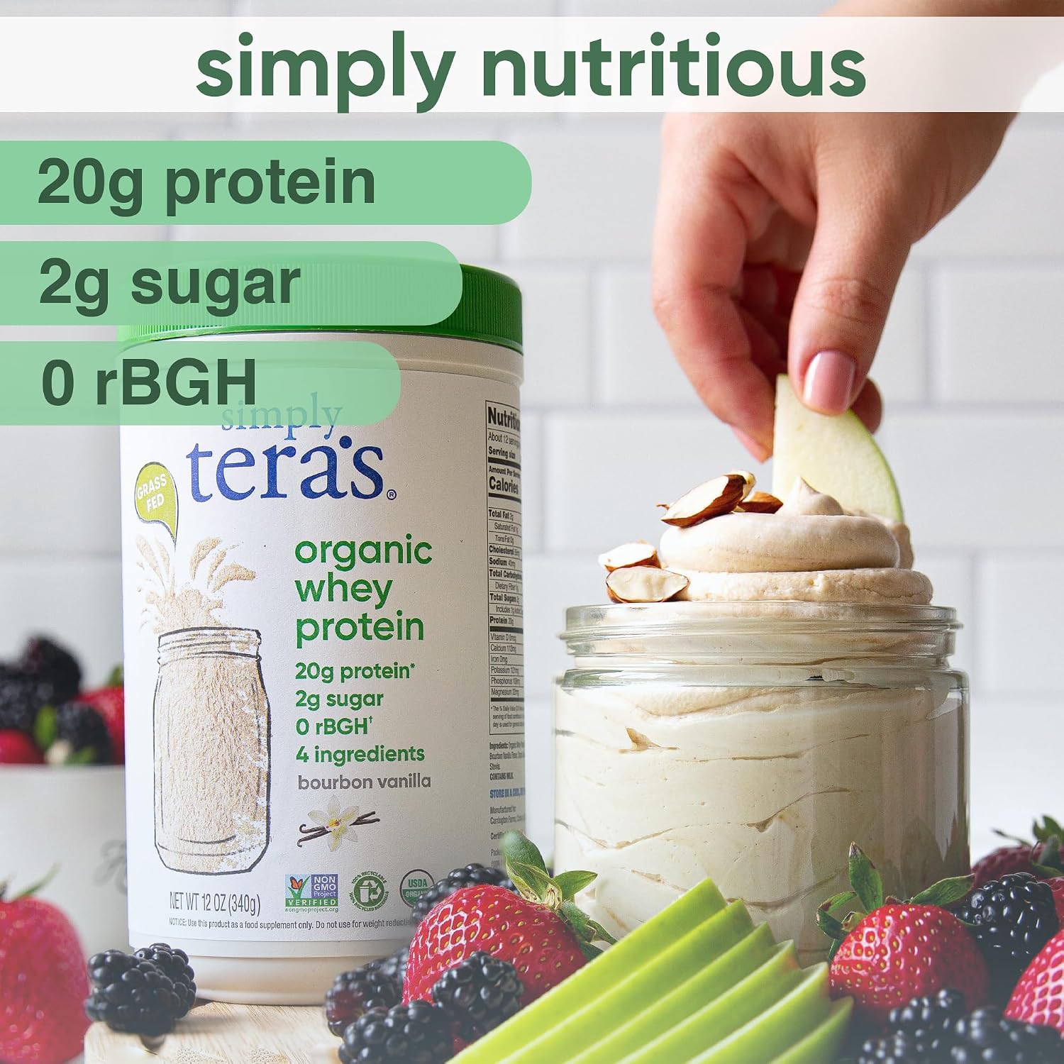 Simply tera's Organic Whey Protein Powder, Bourbon Vanilla, Organic - 12 Oz | Whey Protein Powder, Grass Fed Vanilla