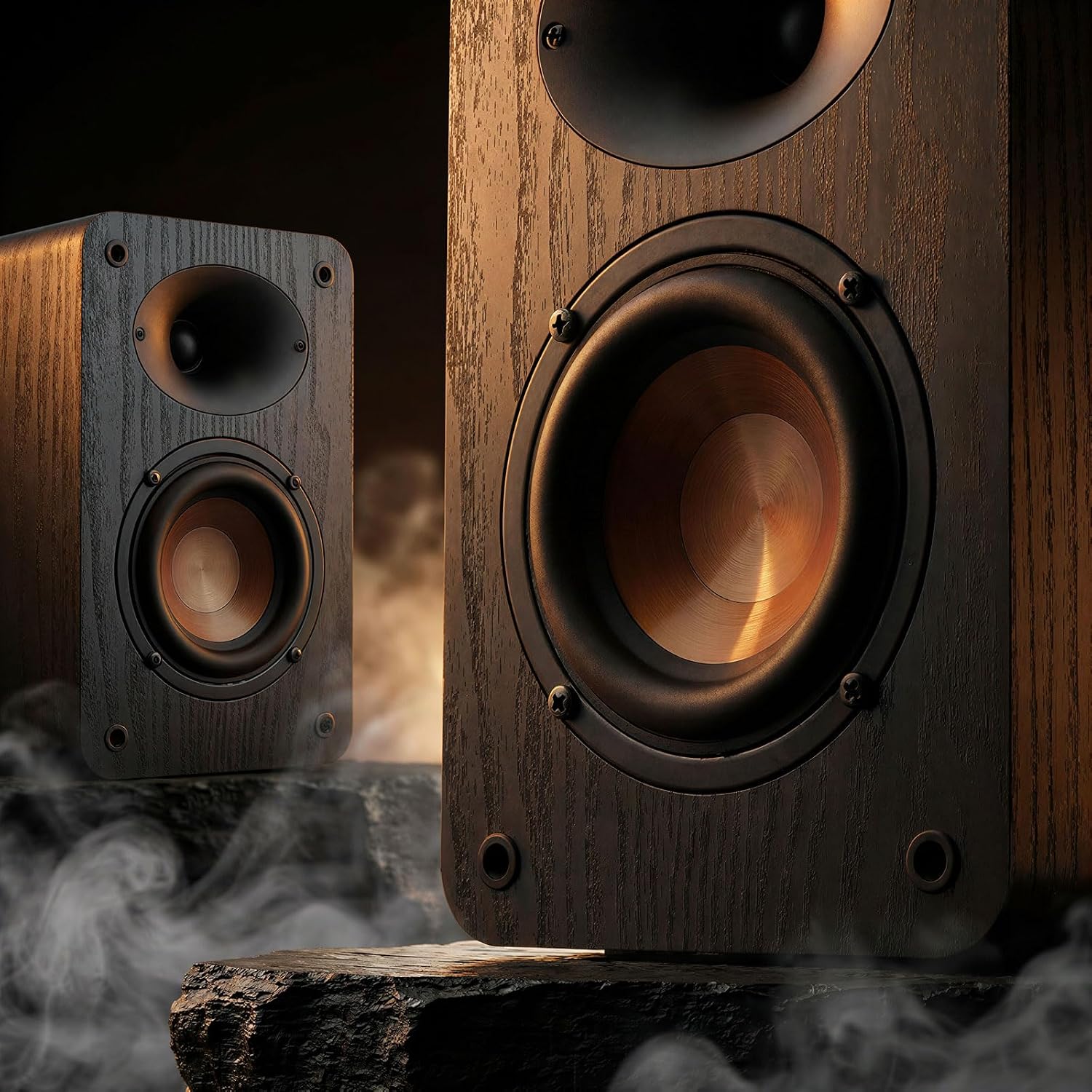 RIOWOIS Passive Bookshelf Speakers, Home Stereo Speakers for Record Player | Silk-Dome Horn Tweeter, 4 inch Woofer, Gold-plated Terminals