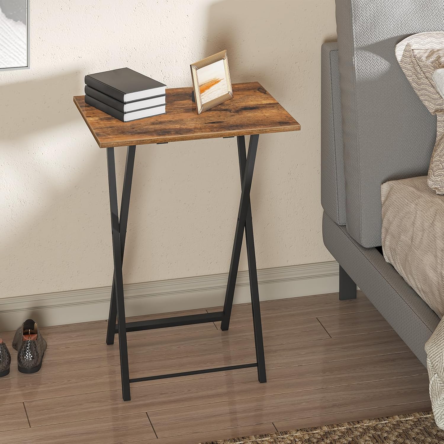 HOOBRO Folding TV Table, TV Tray, Stable Snack Table for Small Space, Portable Sofaside Desk, Easy Assembly and Storage