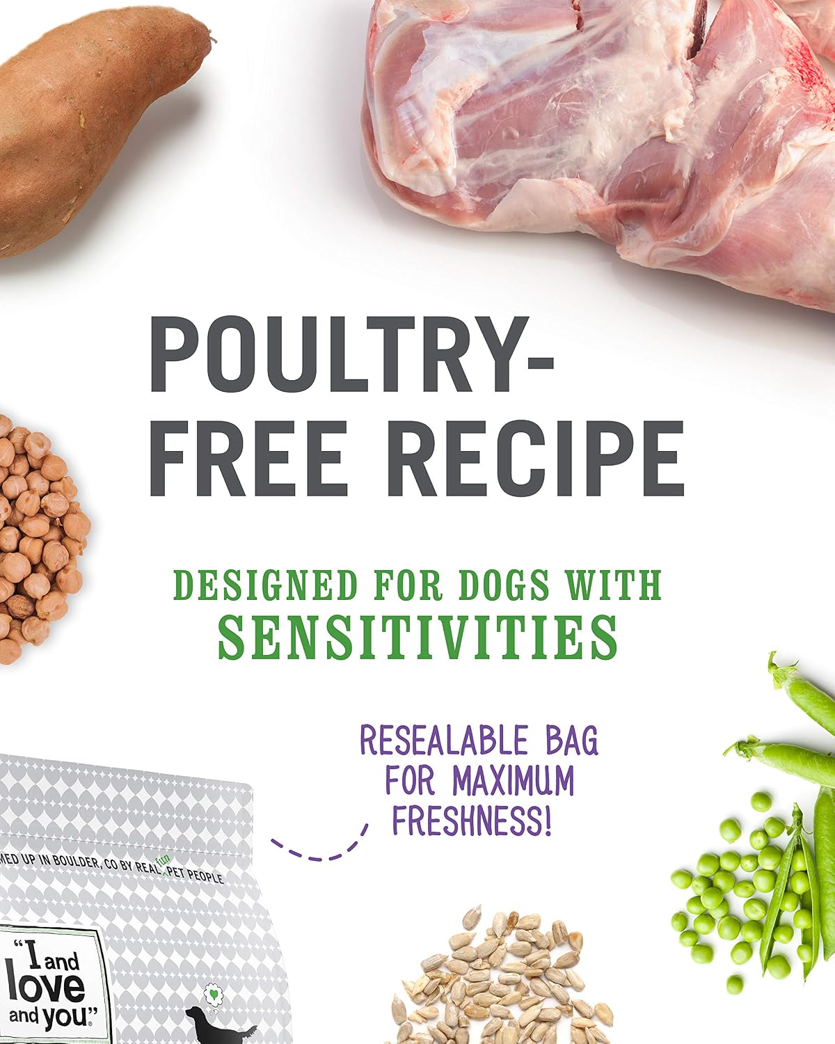 I and love and you Naked Essentials Dry Dog Food - Lamb + Bison - High Protein, Real Meat, No Fillers, Prebiotics + Probiotics, 4lb Bag