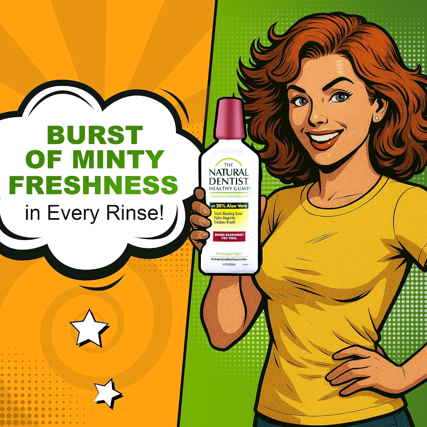 The Natural Dentist Peppermint Twist Mouthwash, No Alcohol & No Fluoride, Plant-Based Daily Rinse that Refreshes & Comforts the Mouth, 16.9 fl oz