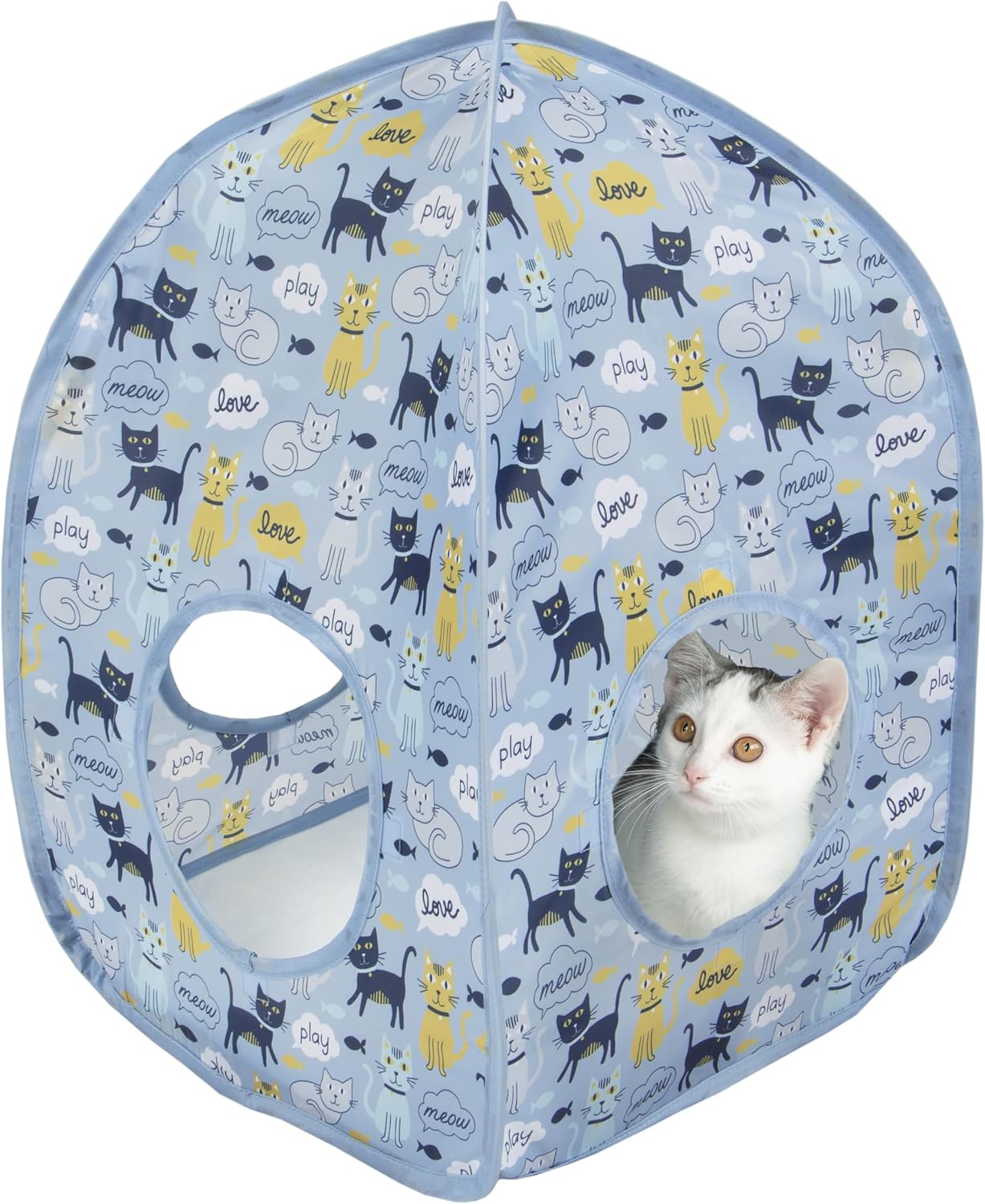 Kitty City Safari Jungle Pop-Up Cat Cube, Collapsible Indoor Cat Hideout & Play Cube with Peekaboo Openings, Easy Storage, 15” x 15” x 15”
