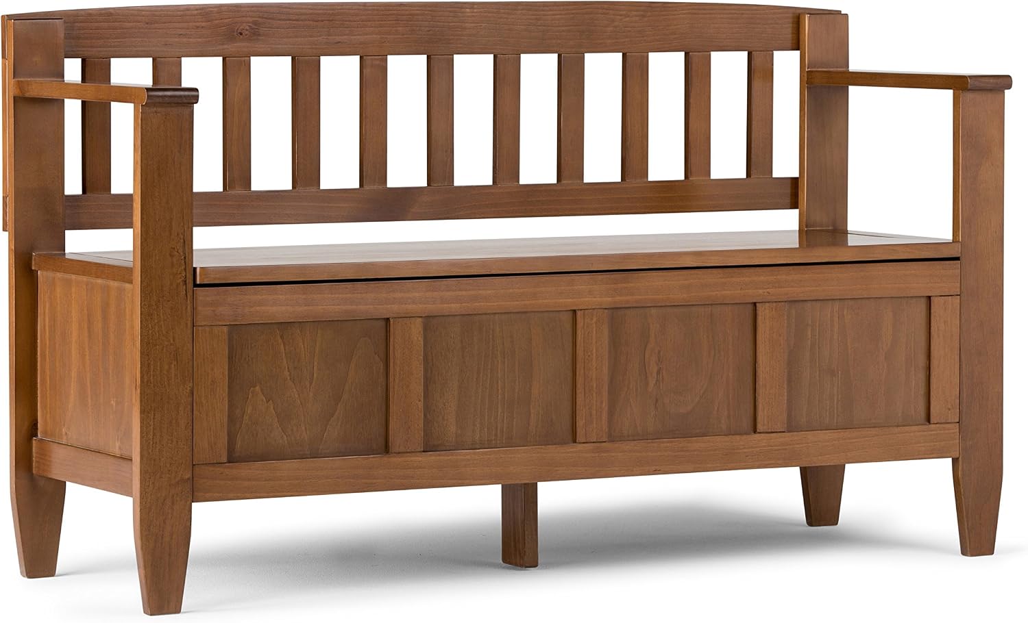 SIMPLIHOME Connaught 30" Wide Solid Wood Storage Bench in Chestnut Brown | Contemporary entryway bench with lift-up lid and hidden storage; mudroom, hallway, foyer, or shoe bench.