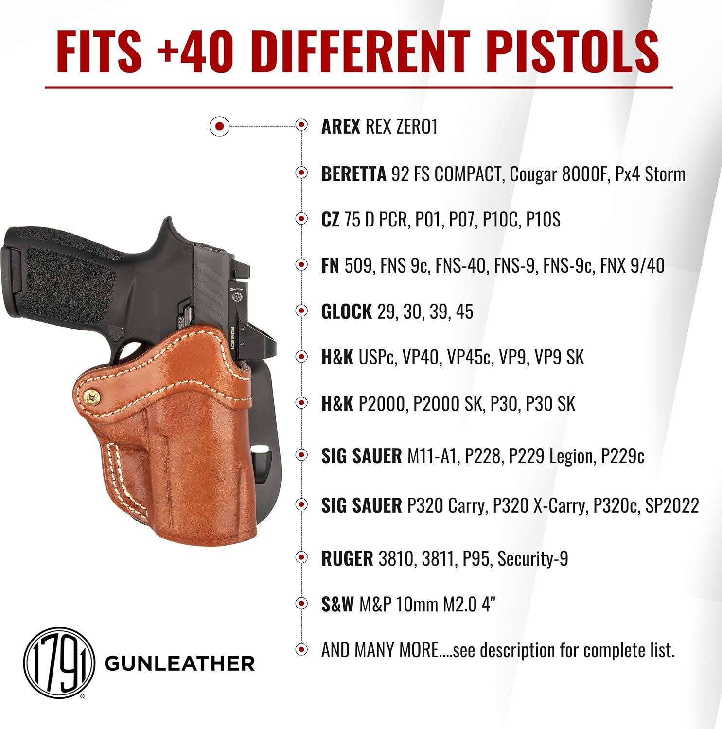 1791 Optic Ready Paddle Holster Fits Glock 45, Walther PDP, CZ P10C, HK VP9