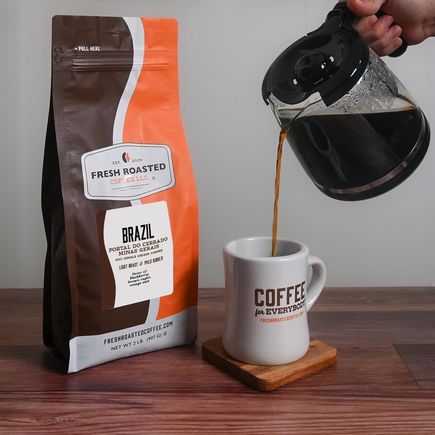 Fresh Roasted Coffee, Dark Brazil Whole Bean Coffee, Med-Dark Roast, Kosher, 5 lb (80 oz)