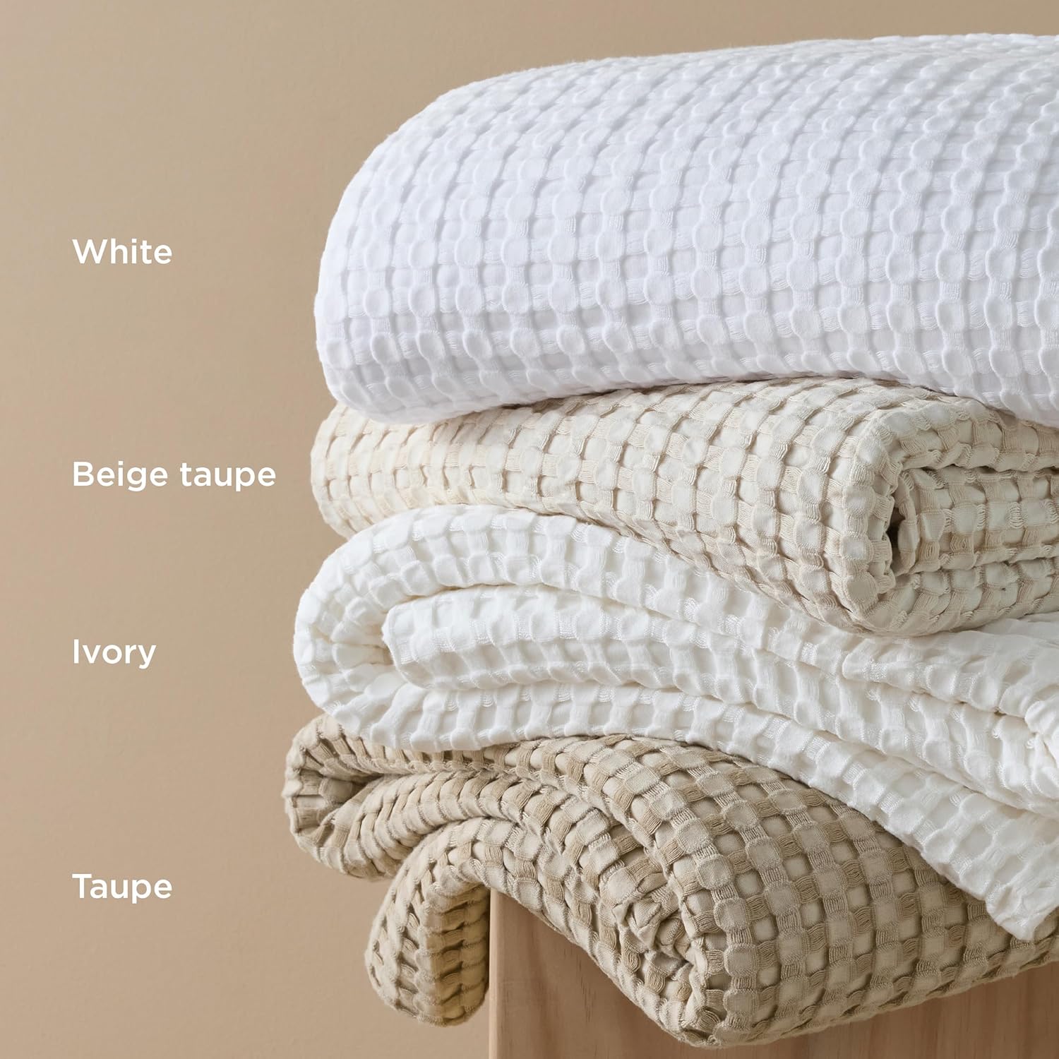Bedsure Cooling Waffle Blanket for Hot Sleepers, Ivory, Queen, 90"x90"