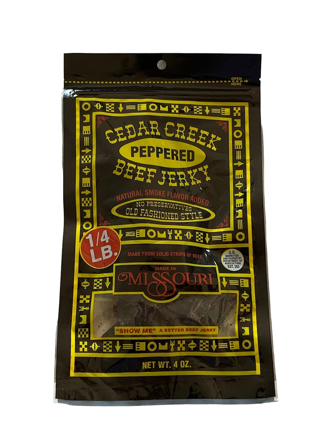 Cedar Creek | Air-Dried Thinly Sliced | 4oz pack | No Artificial Preservatives | Grass Grain Fed Beef | Clean Healthy Snack (Peppered)