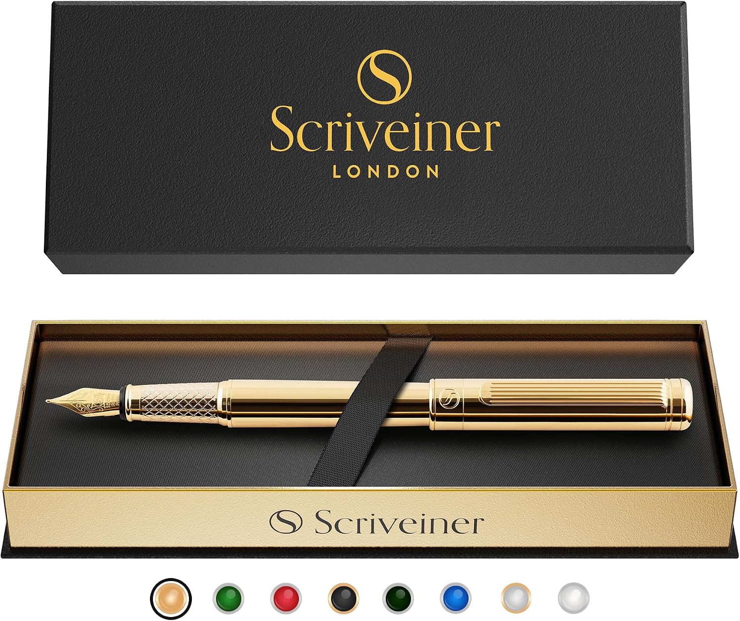 Scriveiner Silver Chrome Fountain Pen - Stunning Luxury Pen, Real Gold Finish Schmidt Gilded Nib (Medium), Best Pen Gift Set for Men & Women
