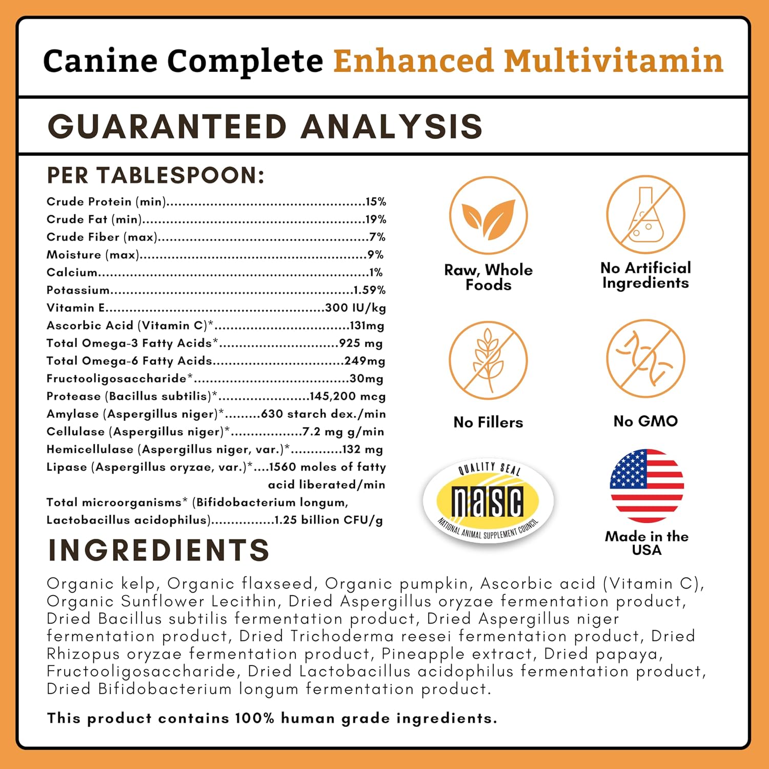 Organic Dog Vitamins | 1 Lb | 45 Scoops | Daily Dog Multivitamin with Prebiotics, Probiotics for Immune Support, Skin Coat, Digestion, & Joint Health | Canine Complete