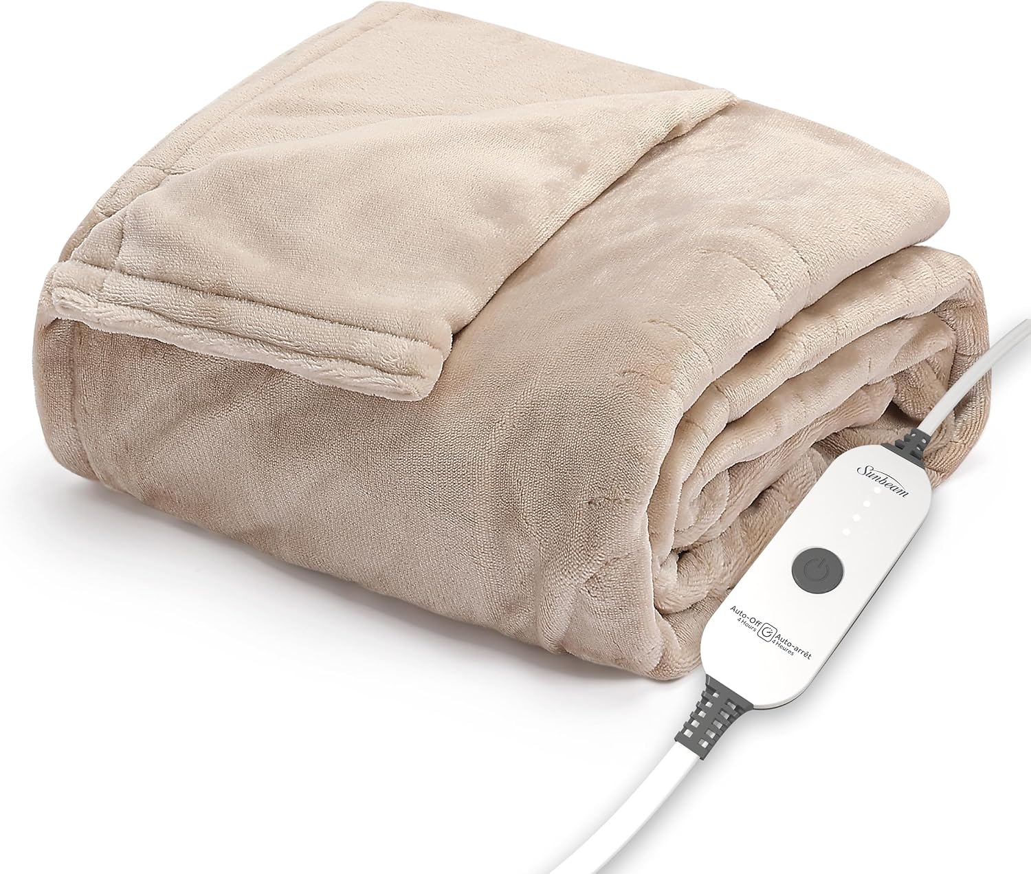 Sunbeam Electric Royal Posh Velvet Heated Blanket, 12 Heat Settings, 12-Hour Selectable Auto Shut-Off, Fast Heating, Warm and Lush, Champagne Color, King, 90" x 100"
