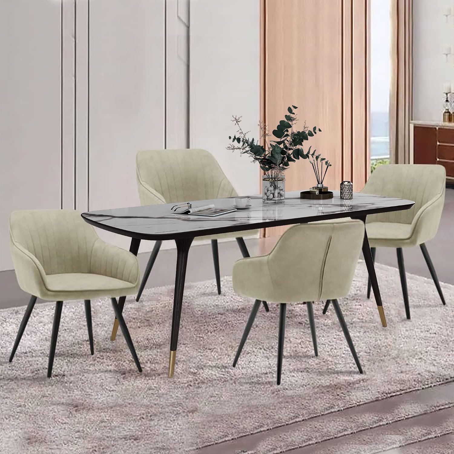 annjoe Faux Leather Accent Arm Chairs for Living Room Leisures/ Upholstered Chair with Metal Legs Set of 2 for Home Kitchen Office Bistro Cafe, Brown