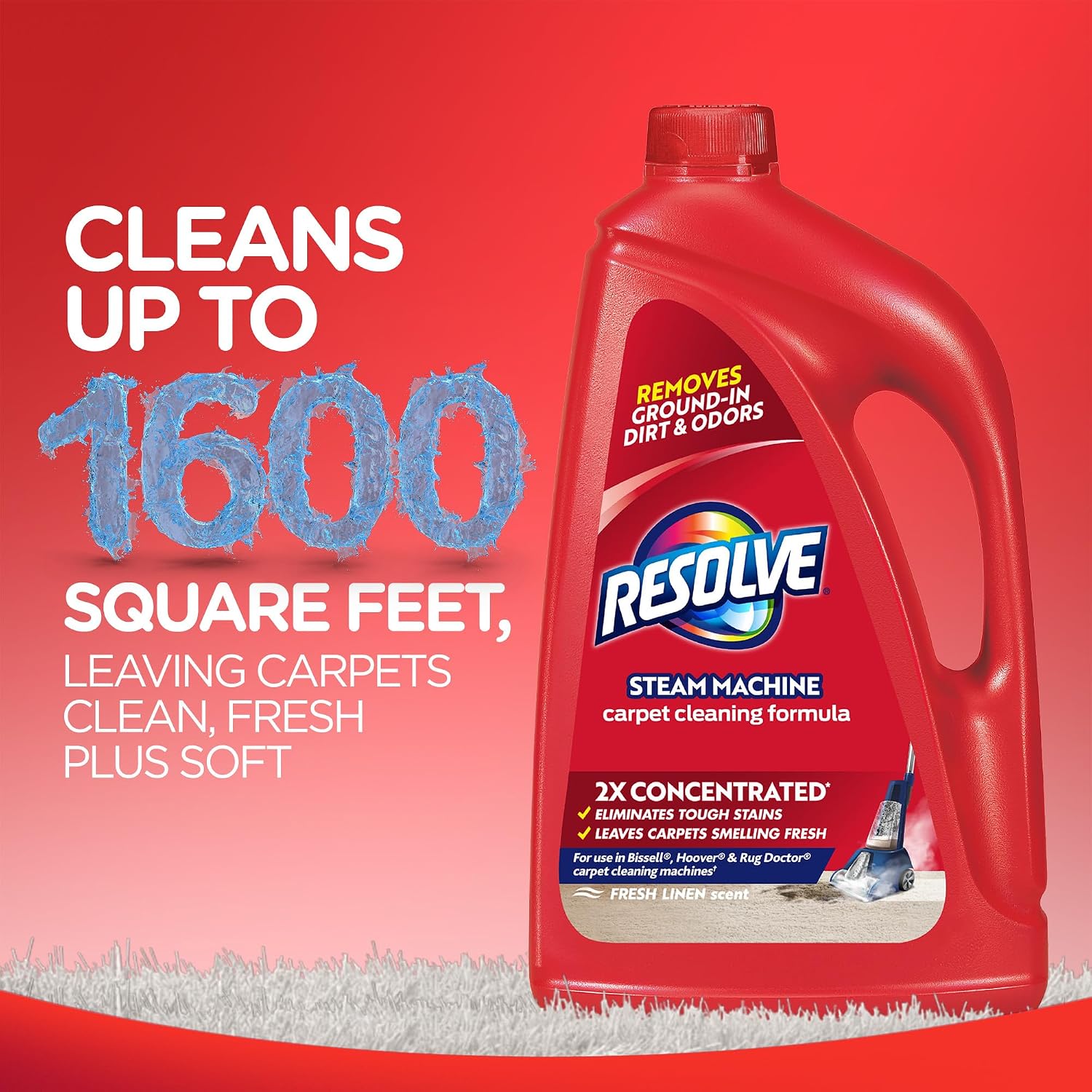 Resolve Steam Carpet Cleaner Solution Shampoo, 3.75 Lb Bottle, 2X Concentrate, Safe for Bissell, Hoover & Rug Doctor, Carpet Cleaner