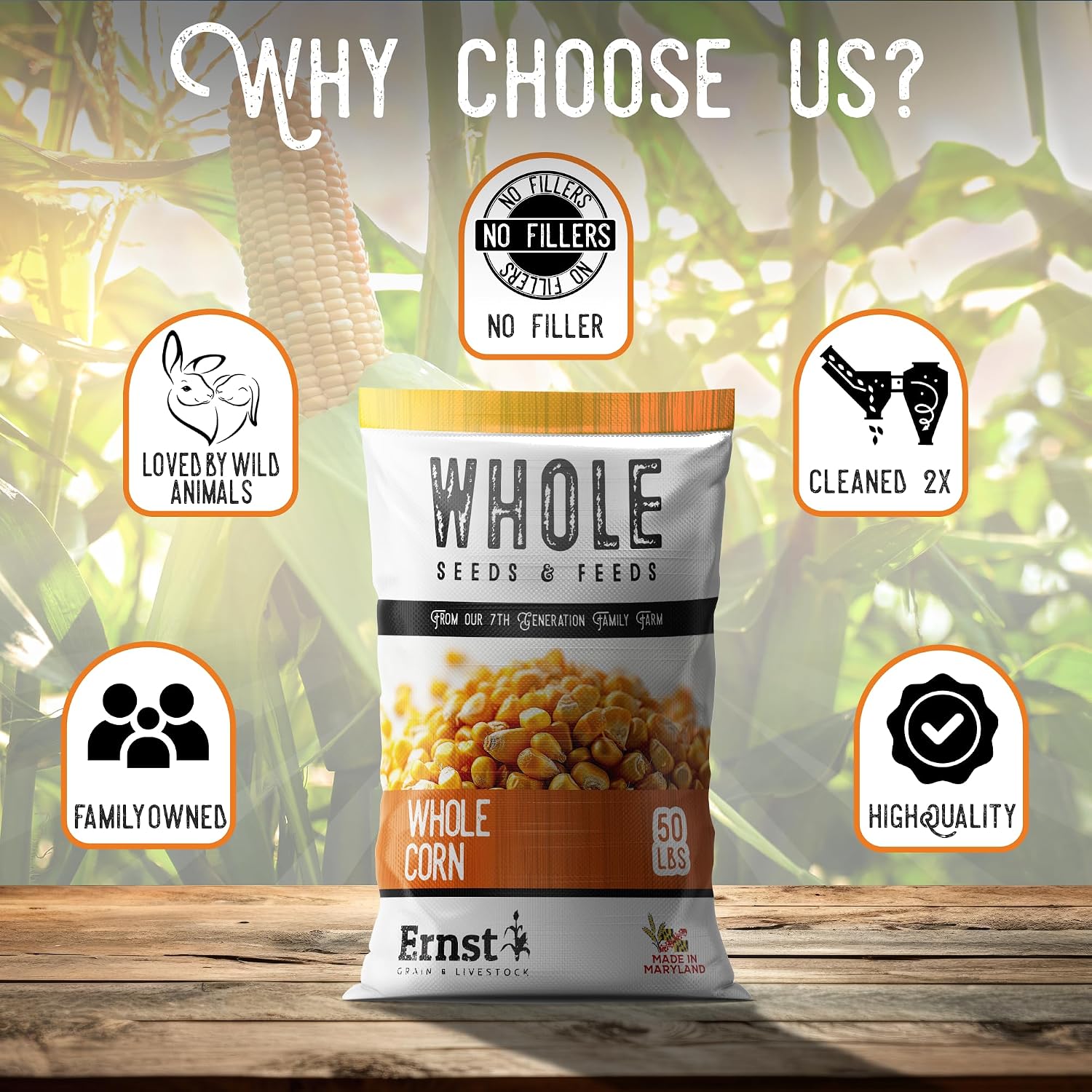 Ernst Grain & Livestock Whole Corn – Perfect Feed for Deer, Squirrels, Chickens, Ducks, Rabbits, Geese, and More! (46 Pound)
