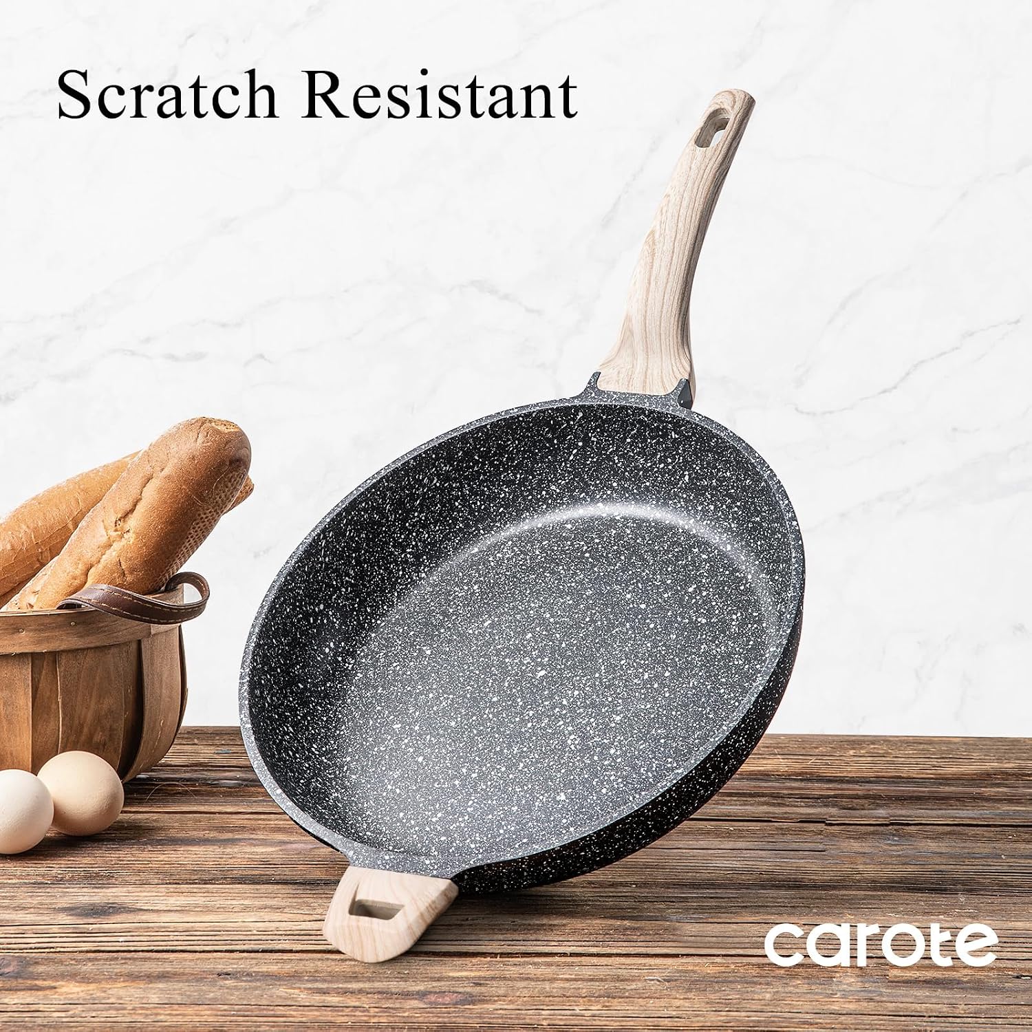 CAROTE Nonstick Frying Pan, 8 Inch Classic Granite Skillet | Kitchen Healthy Non Toxic Stone Cookware,All-Stovetop Compatible, Cool Handle, Easy to Clean, PFOA Free
