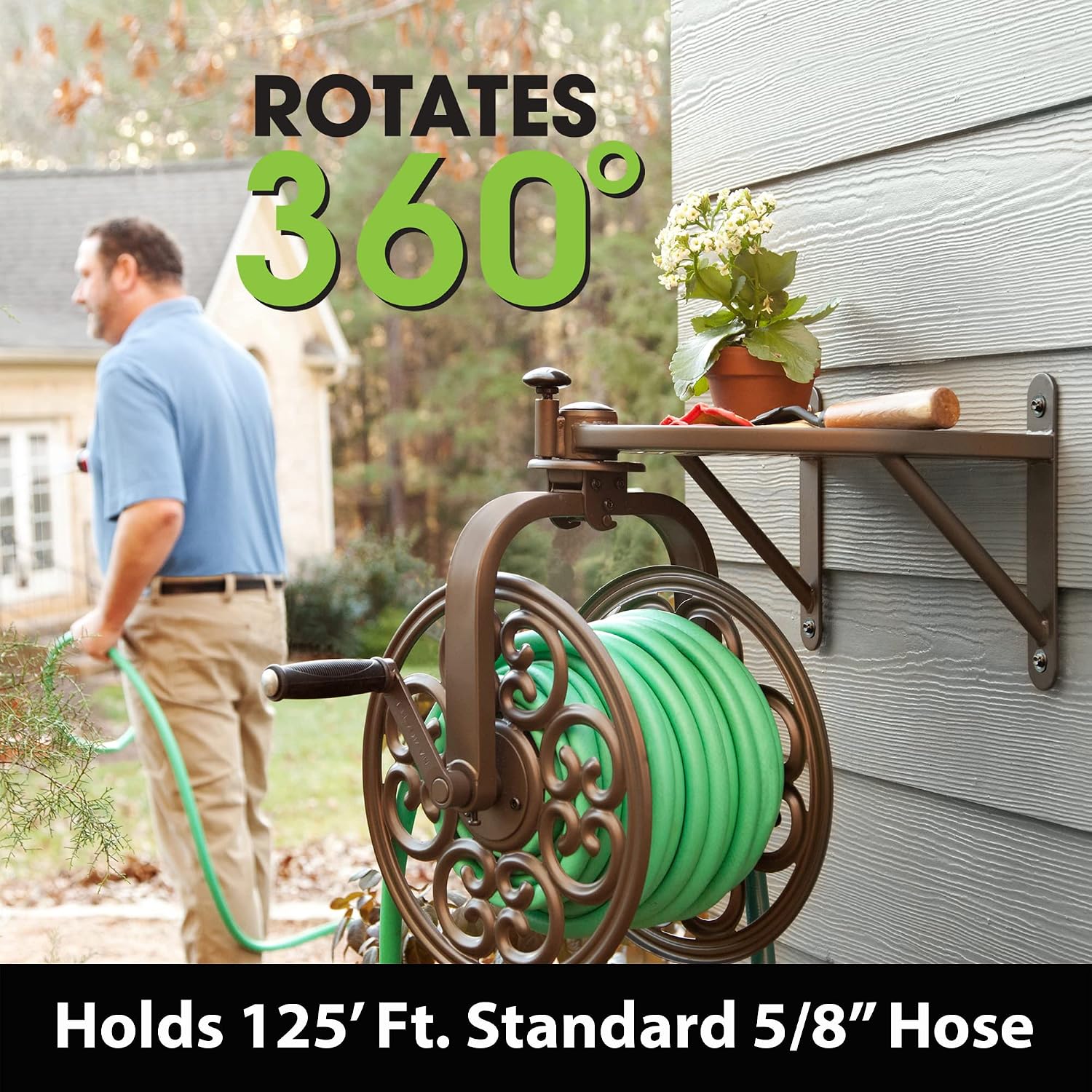 Liberty Garden 710 Navigator Rotating Garden Hose Reel, Holds 125-Feet of 5/8-Inch Hose - Bronze