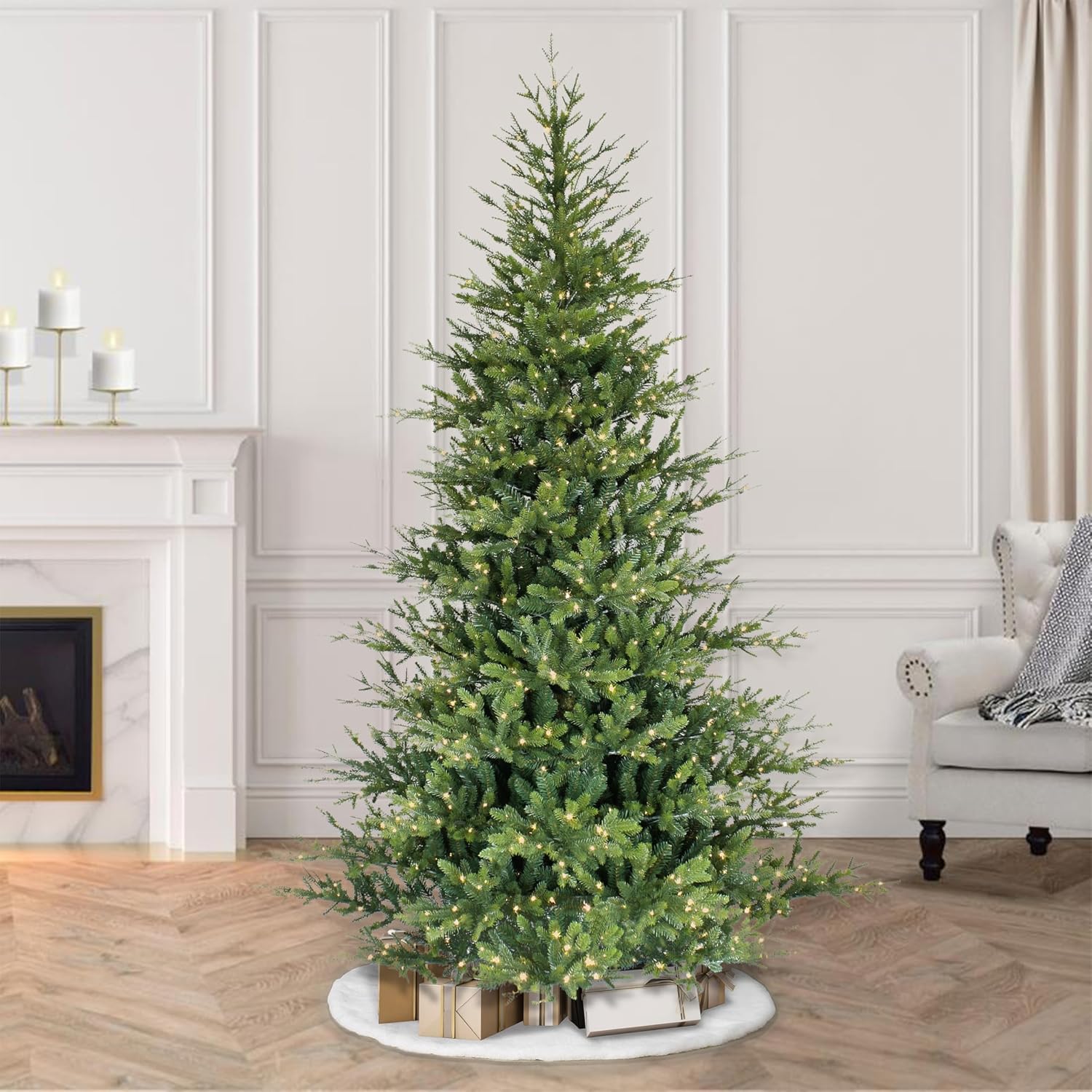 Puleo International 7.5 Foot Pre-Lit Alberta Spruce Artificial Christmas Tree with 1,000 Warm White LED Lights
