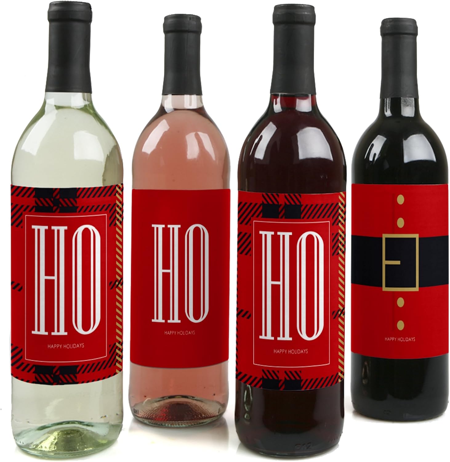 Big Dot of Happiness Ugly Sweater - Holiday and Christmas Wine Bottle Label Stickers - Set of 4