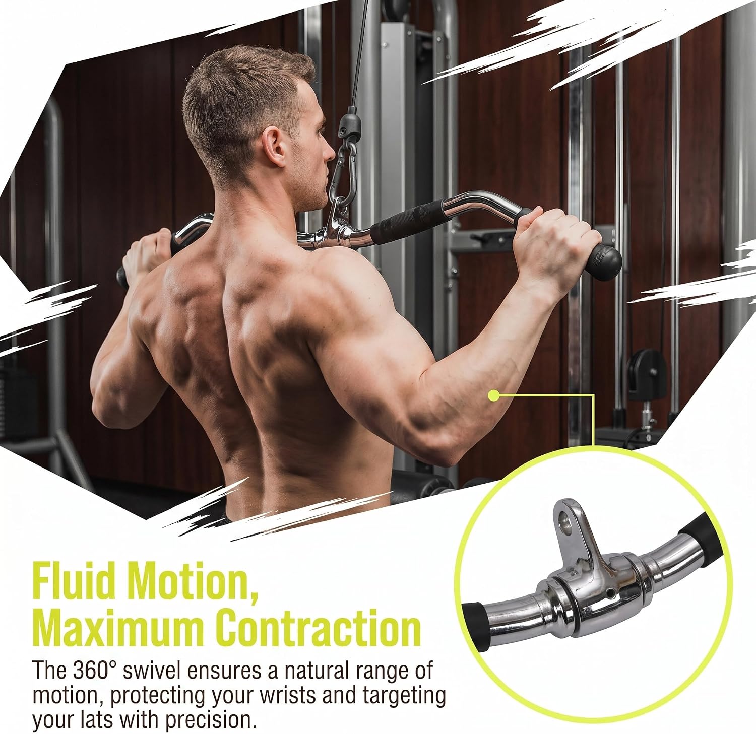 Lat Bar Cable Machine Attachment, Curl Pulldown Bar with Full Rotation and Rubber Handle for Gym, Strength Workout, Body Training, Muscle Building