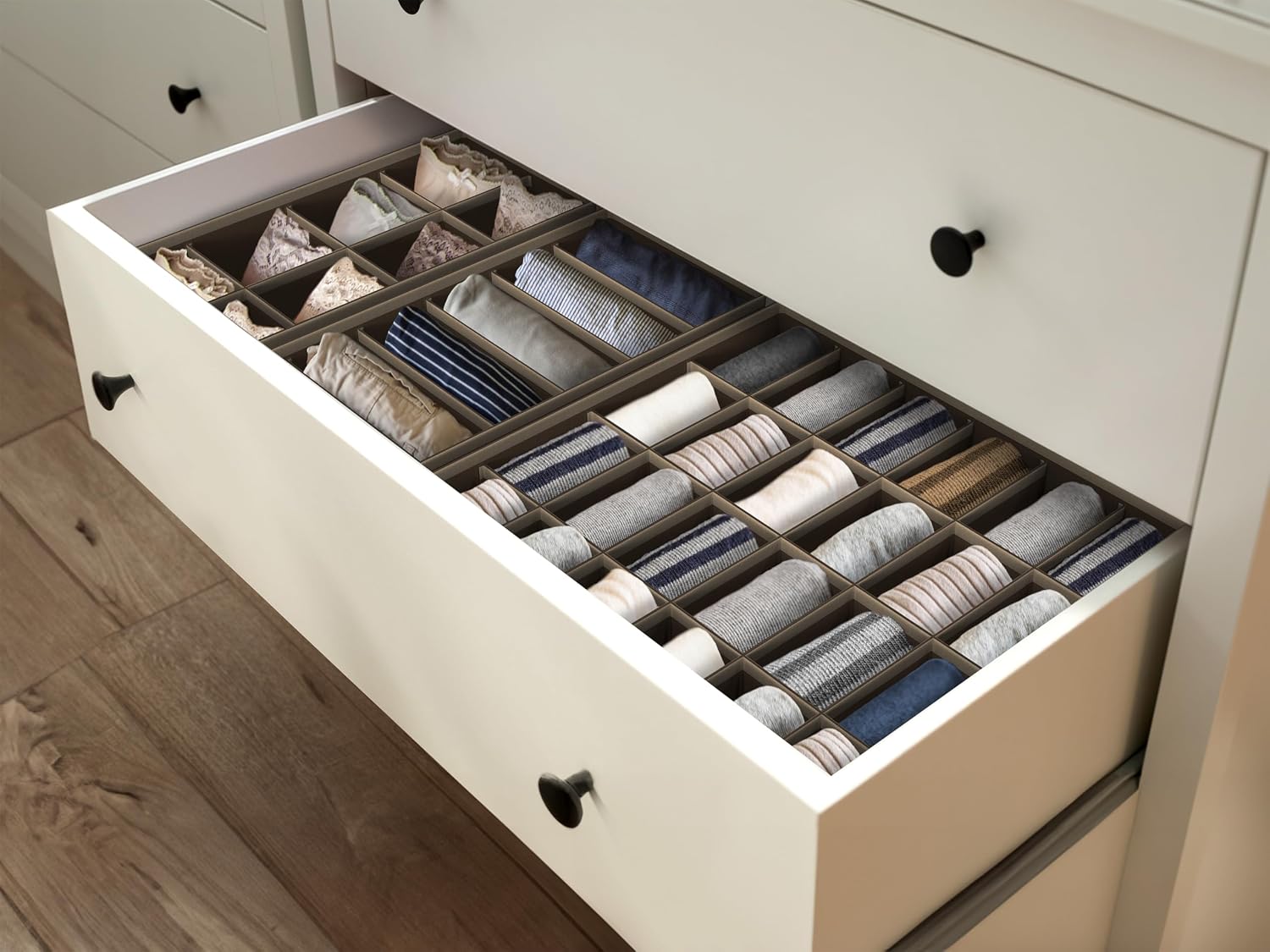 Simple Houseware 4-Pack Drawer Organizer Set for Underwear/Socks/Bra, Gray | Closet Dividers for Underwear, Socks, Bras, Scarves, Ties - Foldable Non-Woven Storage Boxes