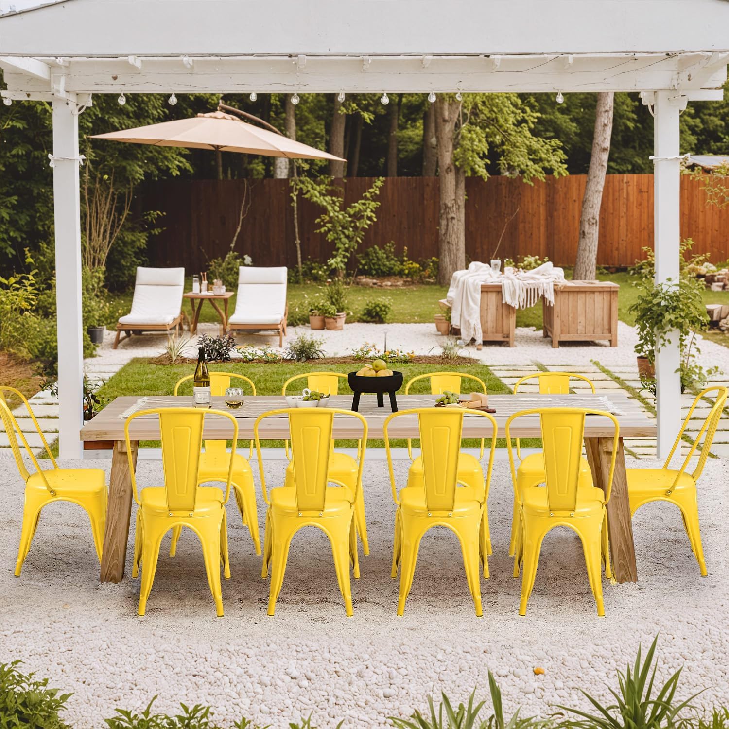 Furmax Metal Dining Chair Indoor Outdoor Use Stackable Classic Trattoria Chair Chic Dining Bistro Cafe Side Metal Chairs Set of 4 (Ivory White)
