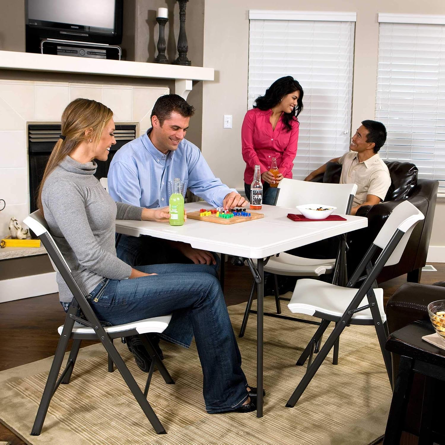 LIFETIME 280228 37-Inch Square Fold-in-Half Table, White Granite Top with Gray Frame