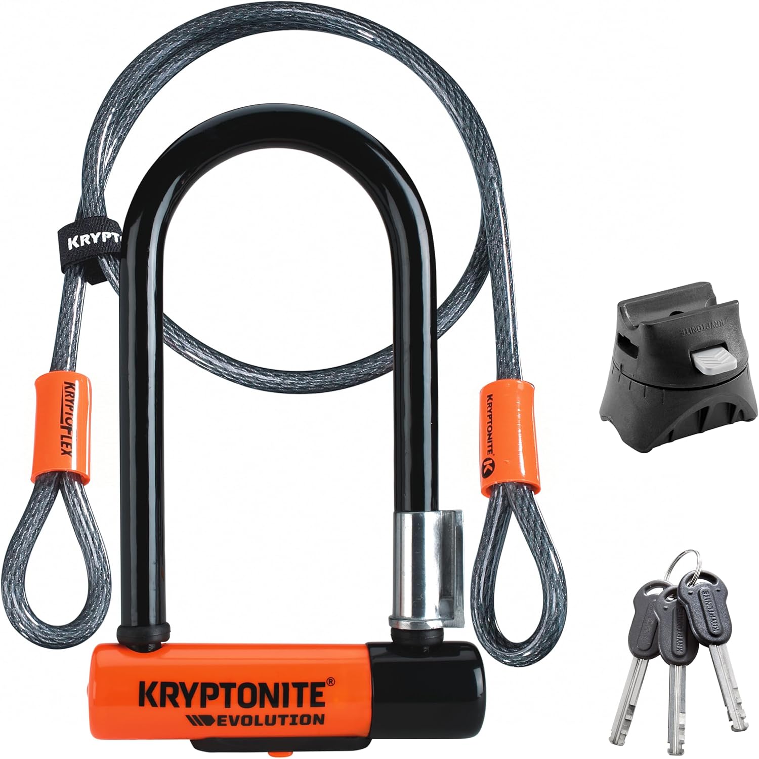 Kryptonite Evolution Mini-7 Bike U-Lock, 13mm Steel Shackle, 4 ft Cable | Sold Secure Gold Certified 13mm Hardened Steel Shackle, Double Deadbolt