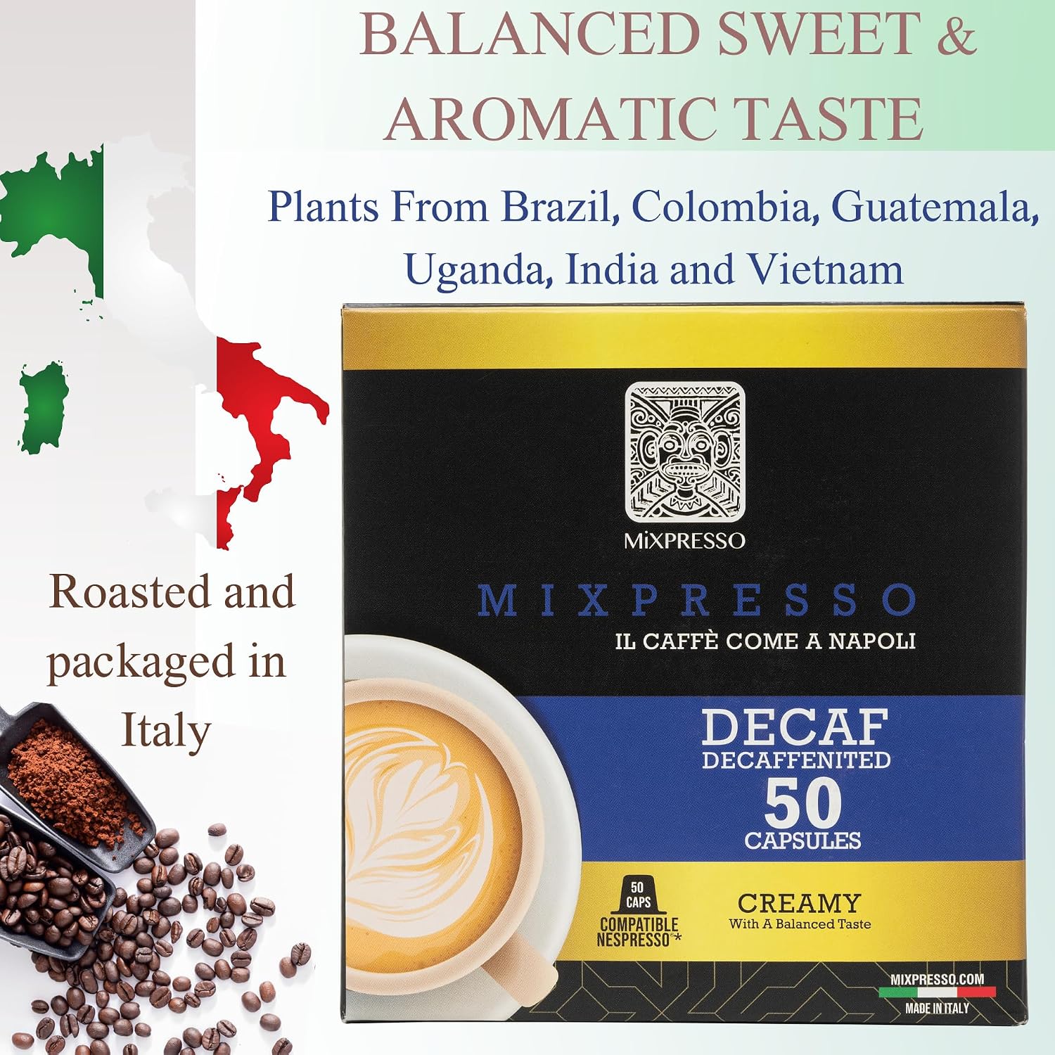 Mixpresso Classe Coffee Espresso Capsules Compatible With Nespresso Original Brewers, Single Cup Coffee Pods 100% from Italy, Medium Roast 80% Arabica Espresso, 50 Count Coffee Capsule Intensity 8/12 | 50 Count Single Cup Coffee Pods Compatible With Nesp…