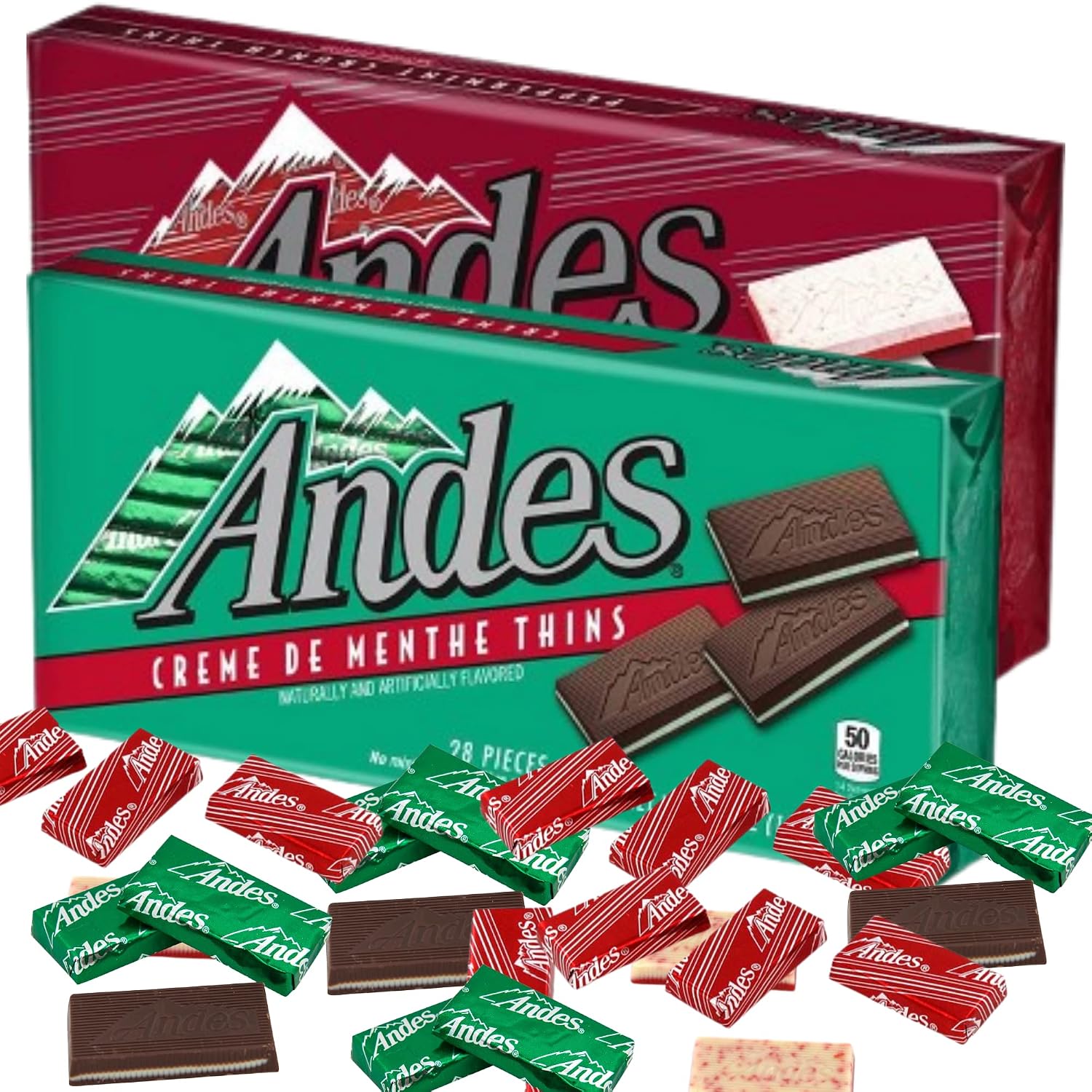 Andes Mint and Peppermint Crunch Thins Chocolate Pack, Holiday Candy Treat Boxes, Set of 2, 28 Pieces in Each