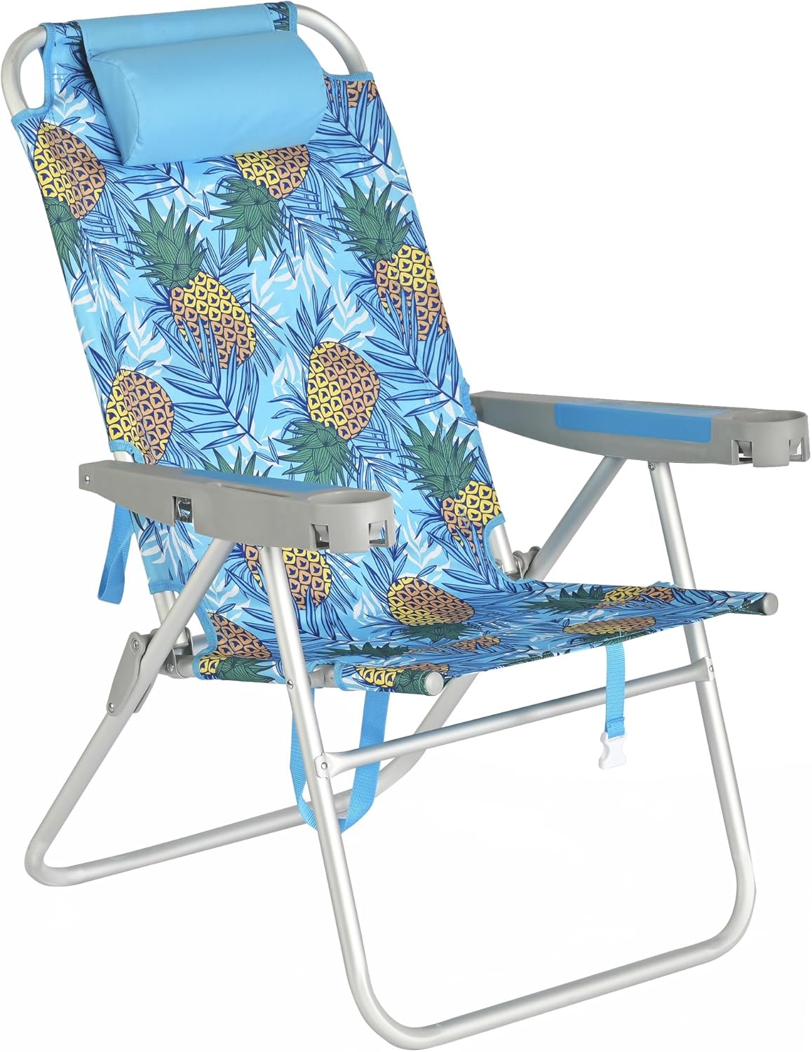 SUNNYFEEL Oversized Tall Folding Beach Chair Lightweight, 17" Portable Sand Chair for Adults Heavy Duty 500 LBS with Cup Holders