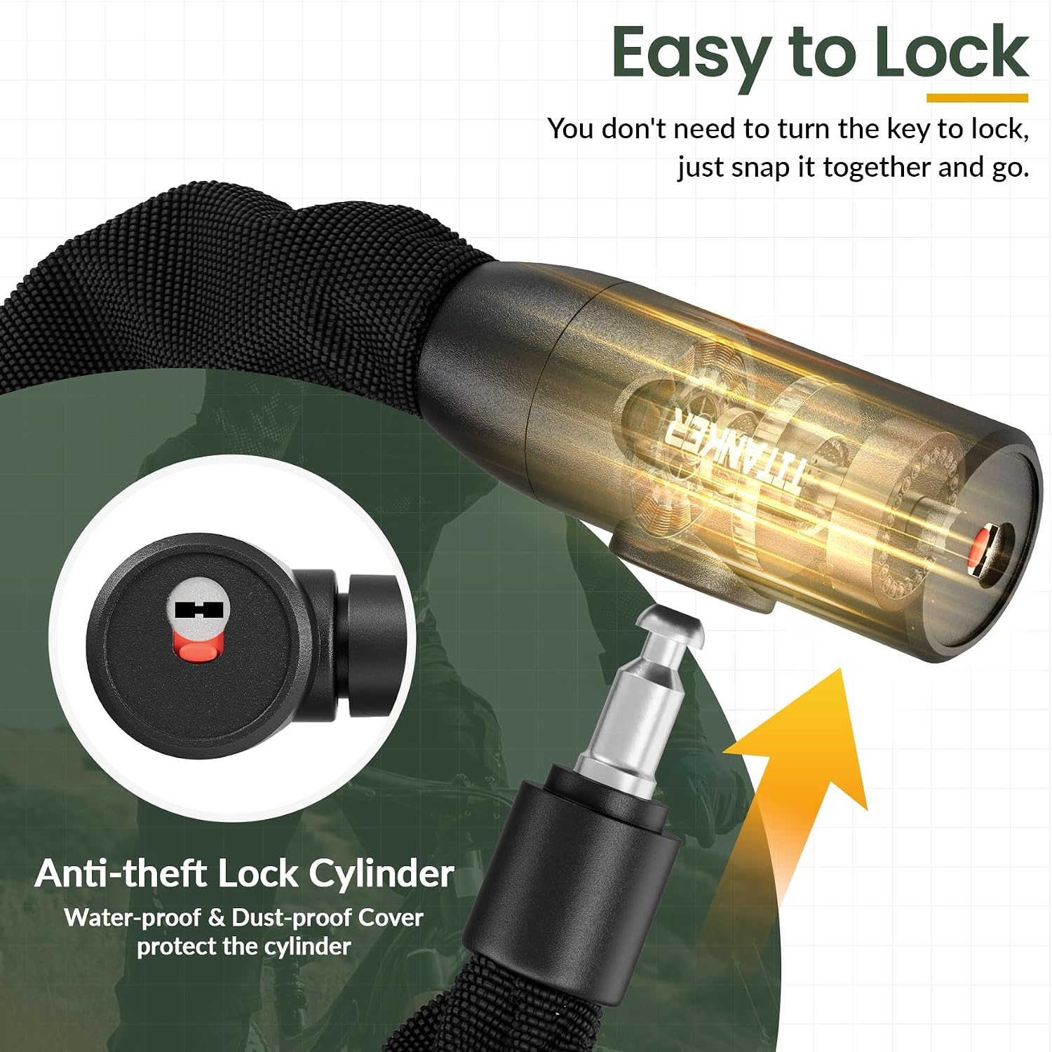 Titanker Heavy Duty Bicycle Lock Chain with Keys - 3 Feet Anti-Theft Lock for Bikes, Motorcycles, Doors, Gates, Fences, Grills (6mm Thick)