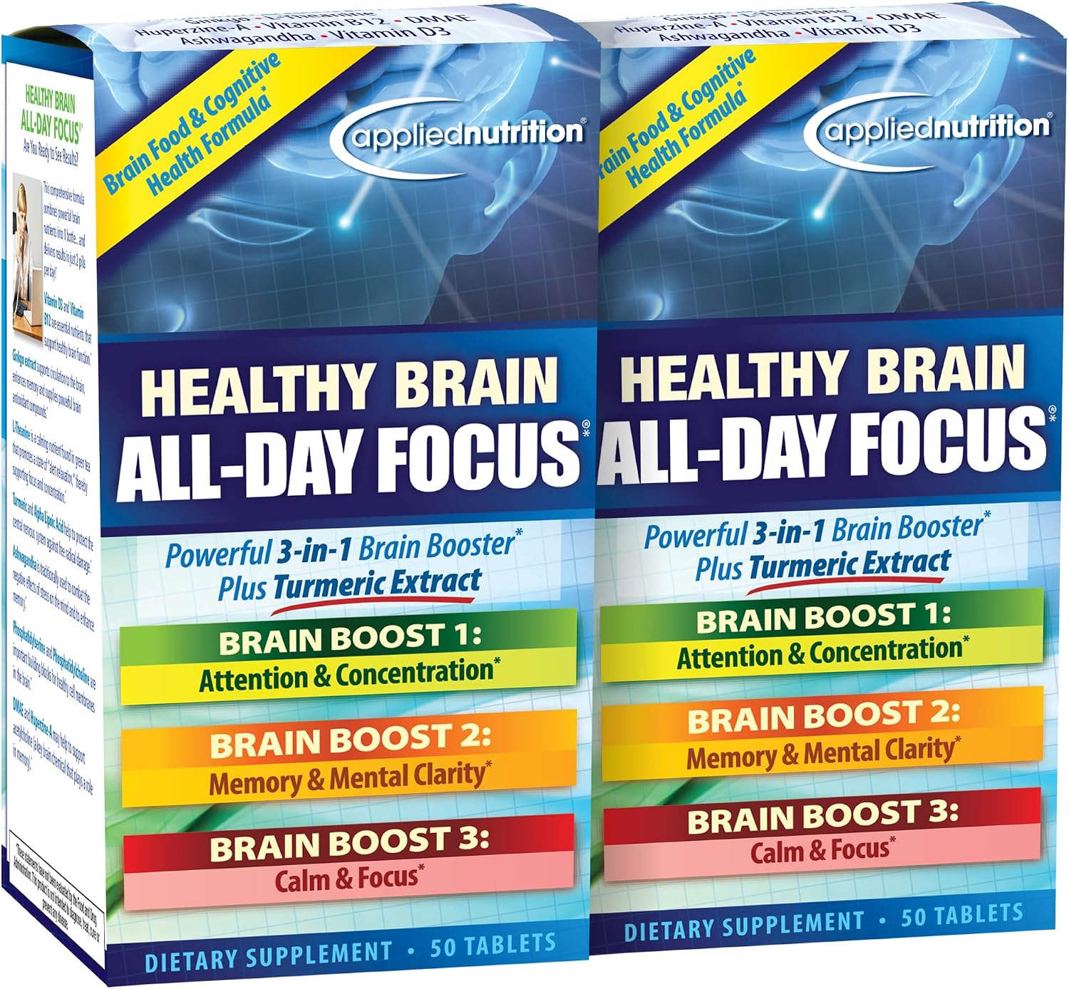 Applied Nutrition Healthy Brain All-Day Focus Cognitive Support (2 Pack)