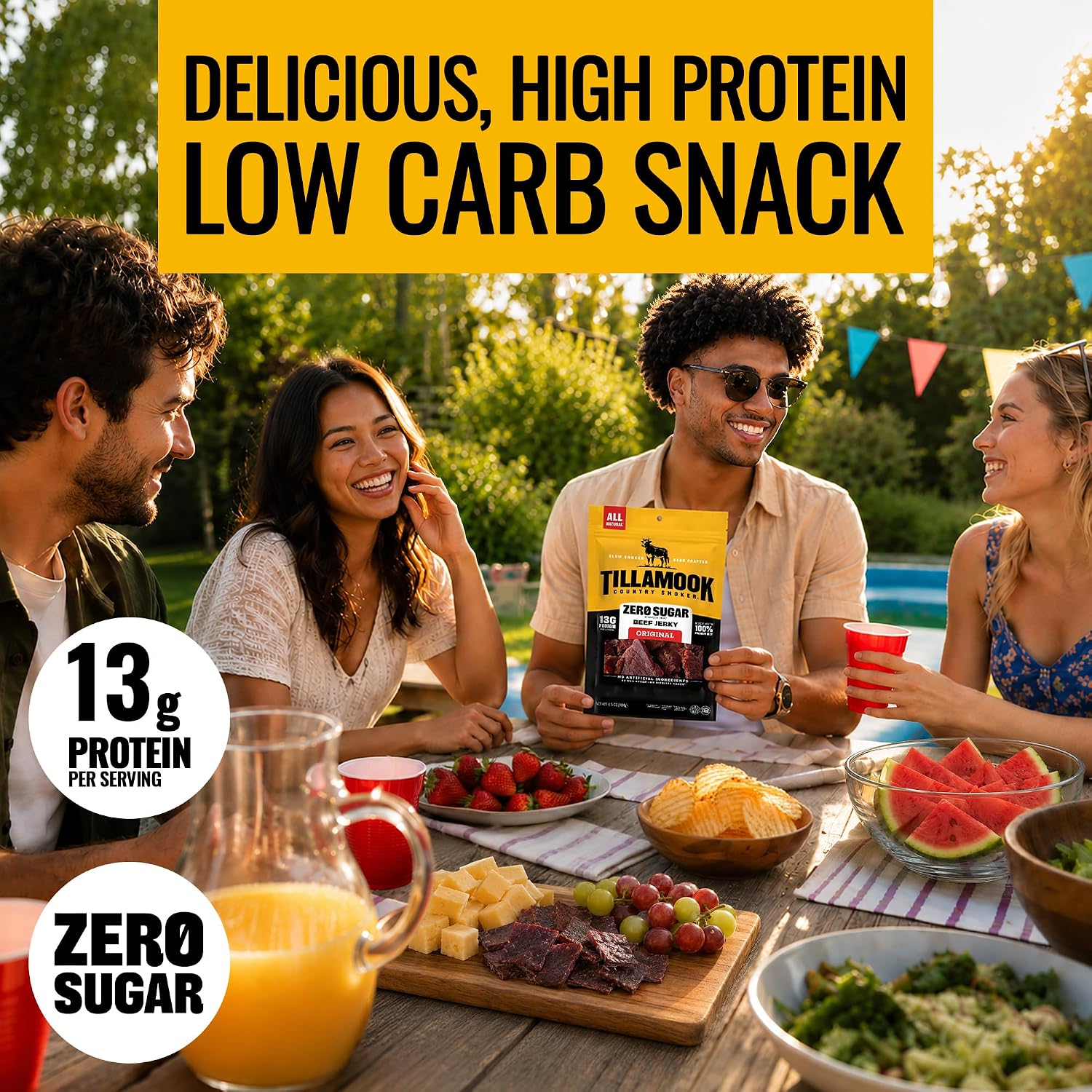 Tillamook Country Smoker Zero Sugar Original Beef Jerky Sticks, 6.5 Oz, 14g Protein, Real Hardwood Slow-Smoked, High Protein, Low Carb Meat Snacks, Keto-Friendly, 0g Sugar & Total Carbs