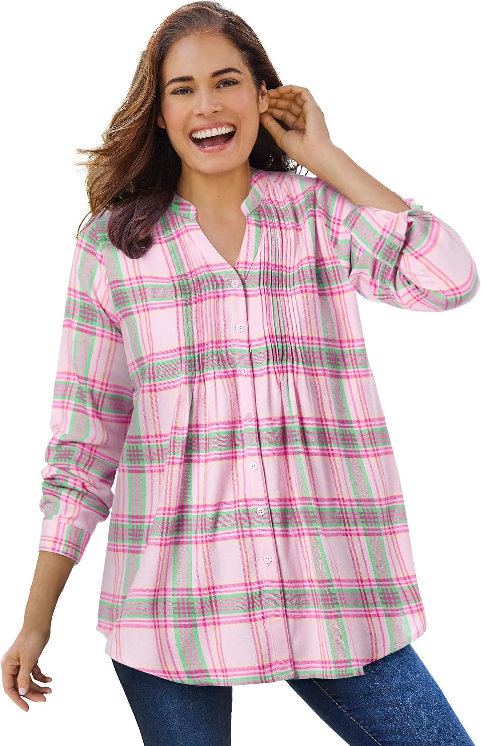 Woman Within Pintucked Flannel Shirt