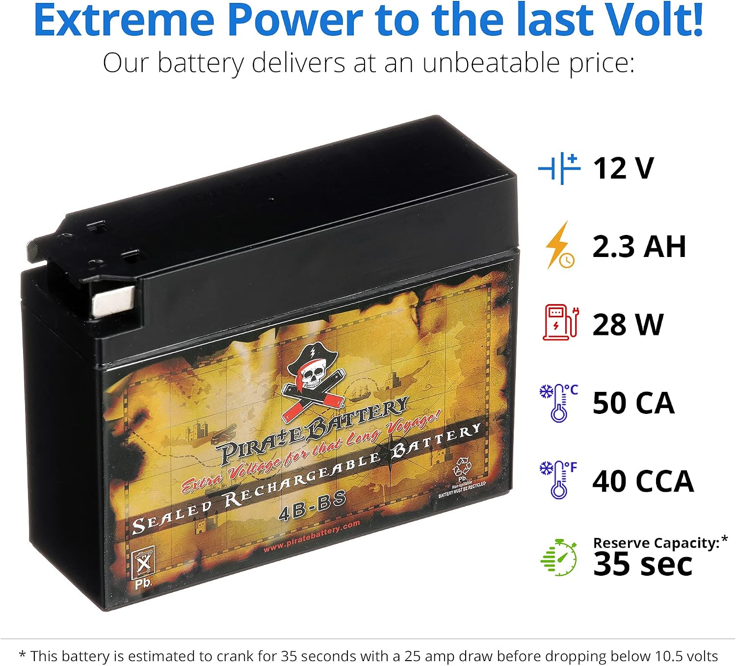 Pirate Battery YTX20HL-BS 310 CCA Maintenance-Free 12V 19Ah Battery Replacement for ATV, Harley Davidson Motorcycle, Jet Skis, Scooter, UTV, and More - Nut and Bolt (T3) Terminal