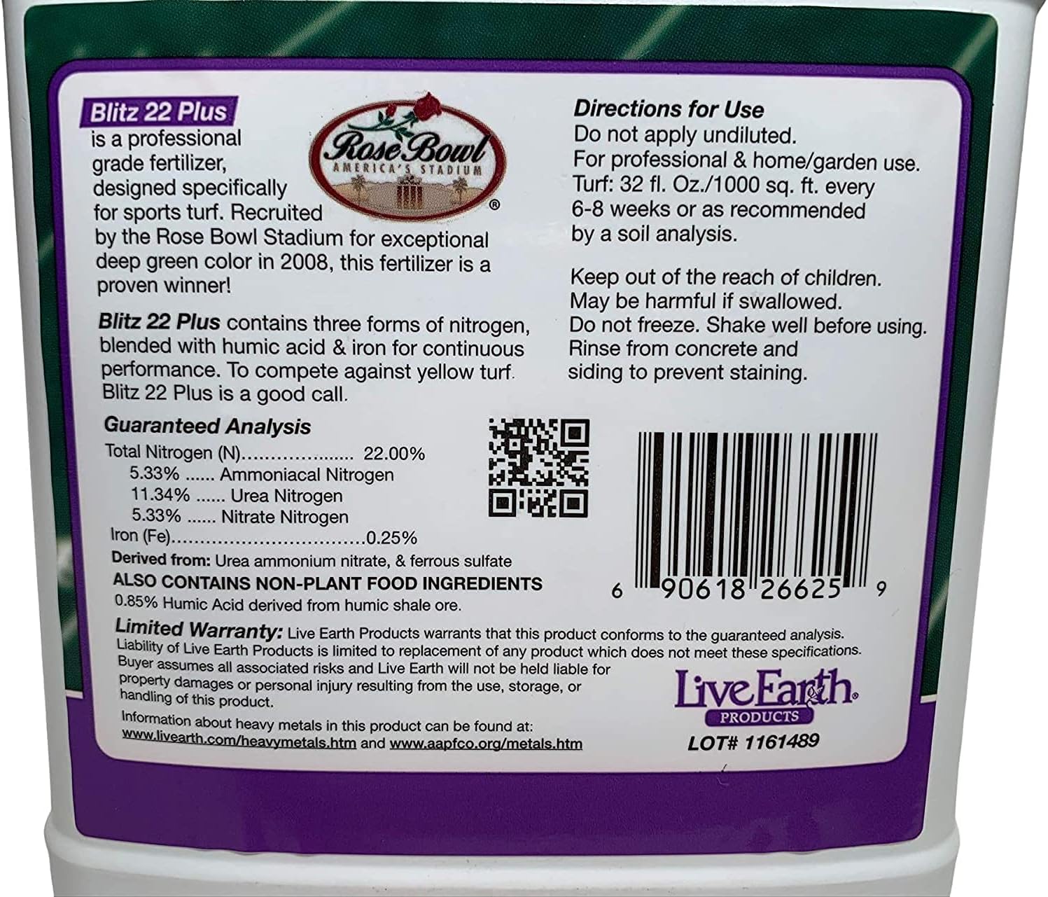 Live Earth Products Blitz 22 Plus Premium Turf Fertilizer, 22-0-0 with Humic Acid, 32 Fl. Oz.
