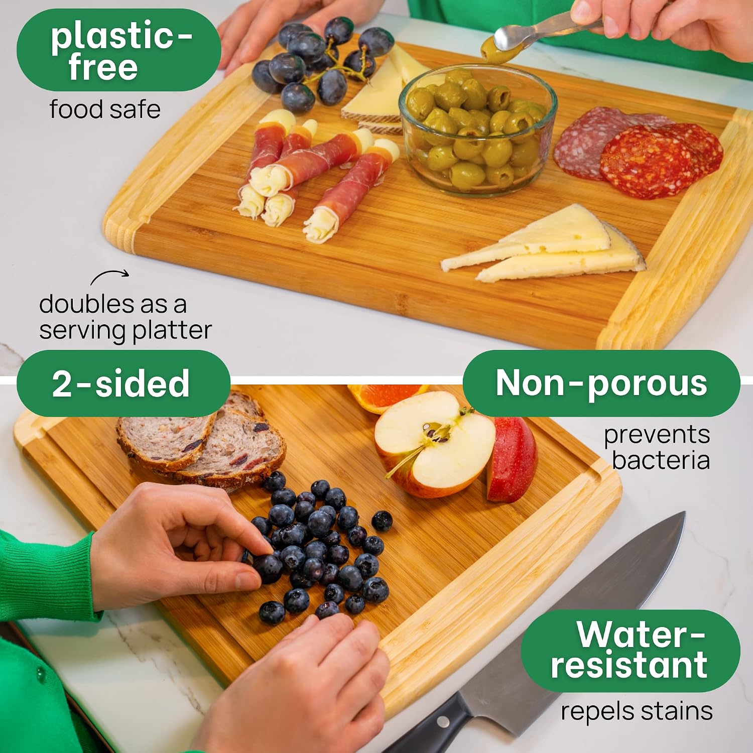 INDESTRUCTABLE Bamboo Cutting Board (Extra Large) with Vertical Grain Strength Technology - Non Toxic, Spacious and Lightweight 18" XL Chopping Board Gift - Replacements for Life