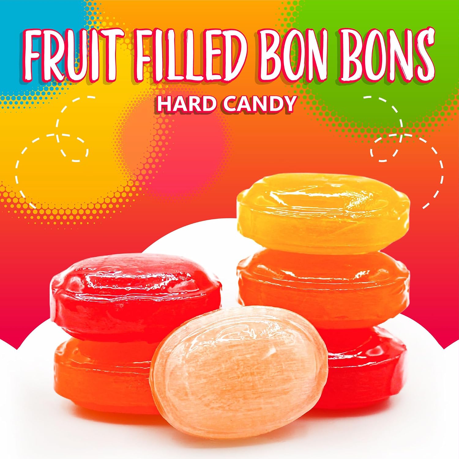 Arcor Fruit Filled Hard Candy, Bon Bons Candy, 2 Lb Bag | Hard Candy Individually Wrapped, Orange, Cherry, Lemon, Strawberry, Pineapple