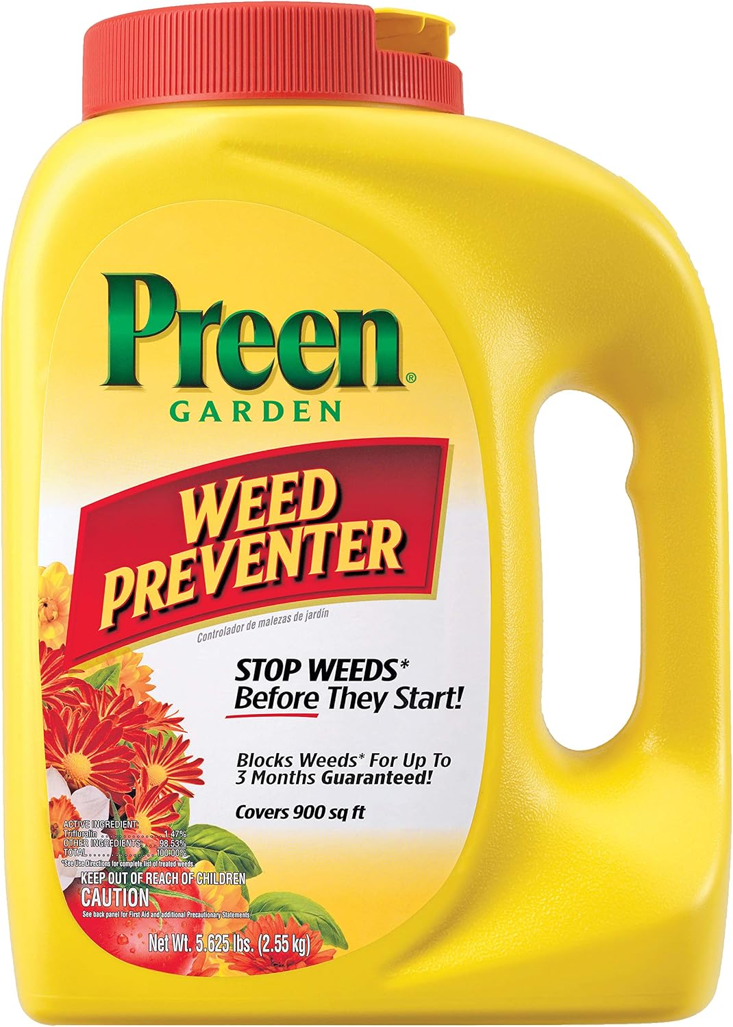 Preen Garden Weed Preventer 16 lb. Drum, Covers 2,560 sq. ft. | Pre Emergent Weed Control for Flower and Vegetable Gardens - Prevents weeds up to 3 months - Safe for use around 200 plants
