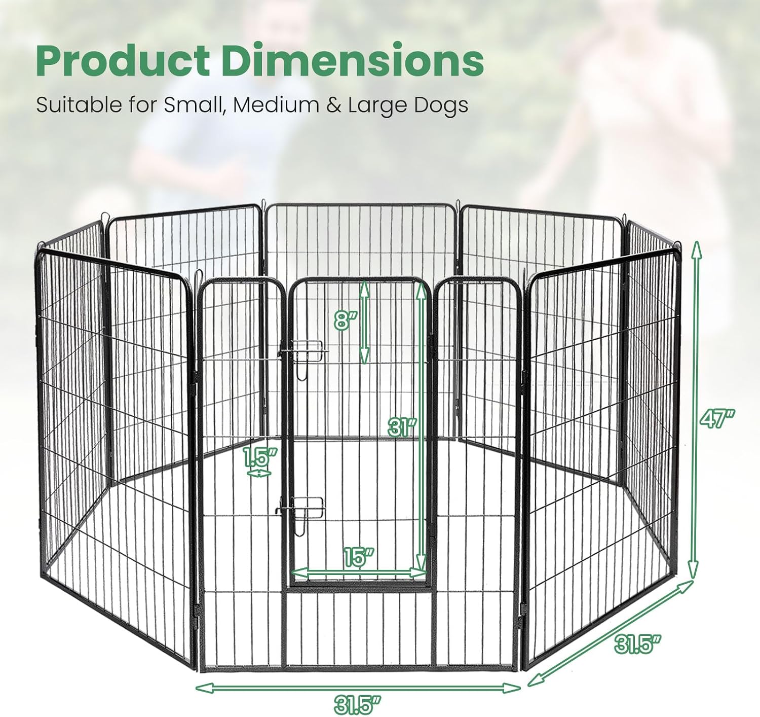 S AFSTAR 16 Panels Metal Dog Playpen, 48" Height Dog Fence Exercise Pen with Doors for Large Medium Small Dogs Rabbits Cats, Foldable Pet Puppy Playpen for Indoor & Outdoor Yard (Black)