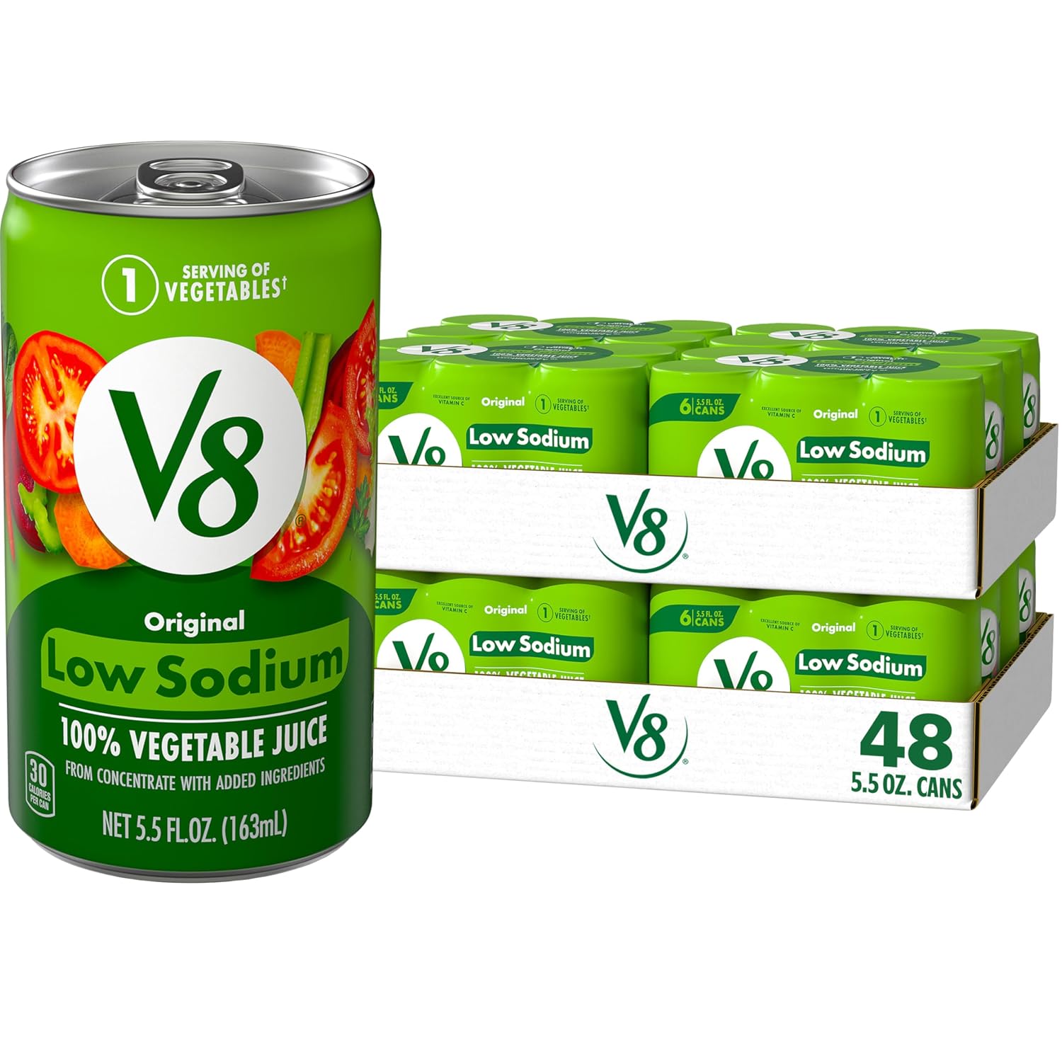 V8 Low Sodium Original 100% Vegetable Juice, 11.5 fl oz Can (24 Pack)